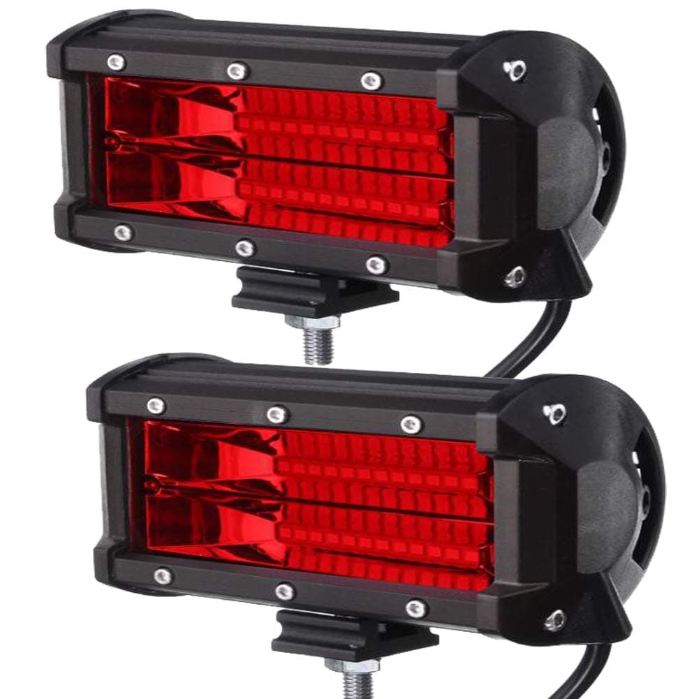 Xinled 2pcs 5inch 72W 2-Row Work Light Bar 6000K Flood or Spot Lamp Marine LED Lighting for Jeeps Off-Road SUV Boats car Accessaries-, high-Strength LED Lamps,Strong Resistance (2pcs 72W Red)