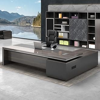 LITFAD Modern Office Computer Desk with Side Storage, CPU Stand and Cord Management, L-Shape Writing Desk Boss Table Home Office Furniture Without Chairs, 87" L x 63" W x 29.5" H