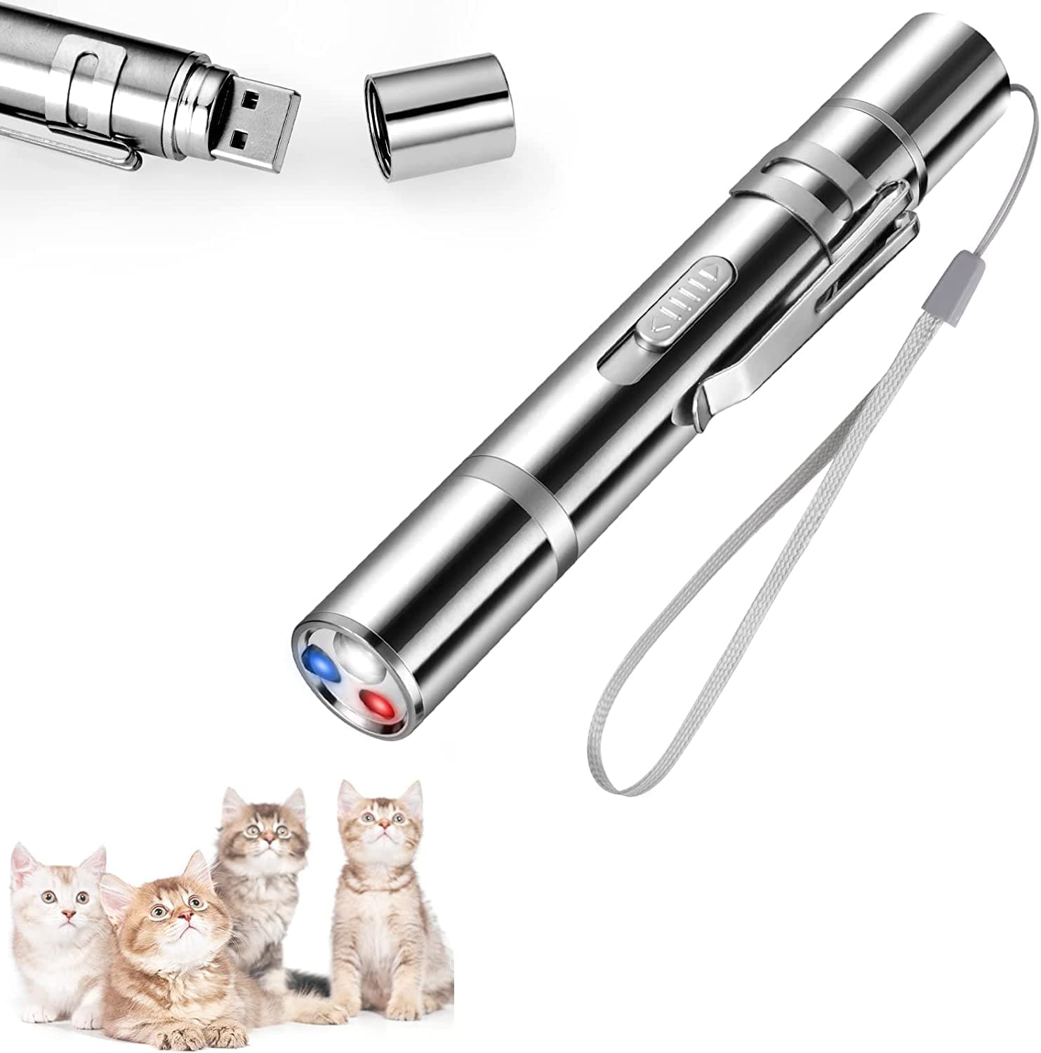 Mumoo Bear Cat Dog Red Pointer Light Toy, 7-in-1 Cat Toys Cat Dog Interactive Toy, USB Rechargeable LED Cat Pen Light, Pet Scratching Practice Chase Training Tool