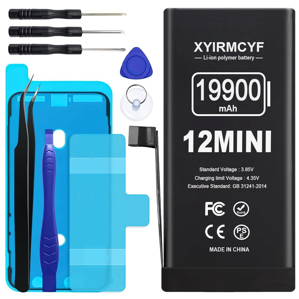 19900mAh Super Capacity Battery Compatible with iPhone 12 Mini, 0 Cycle Li-Polymer Replacement Battery for iPhone 12 Mini with Professional Repair Tool Kit