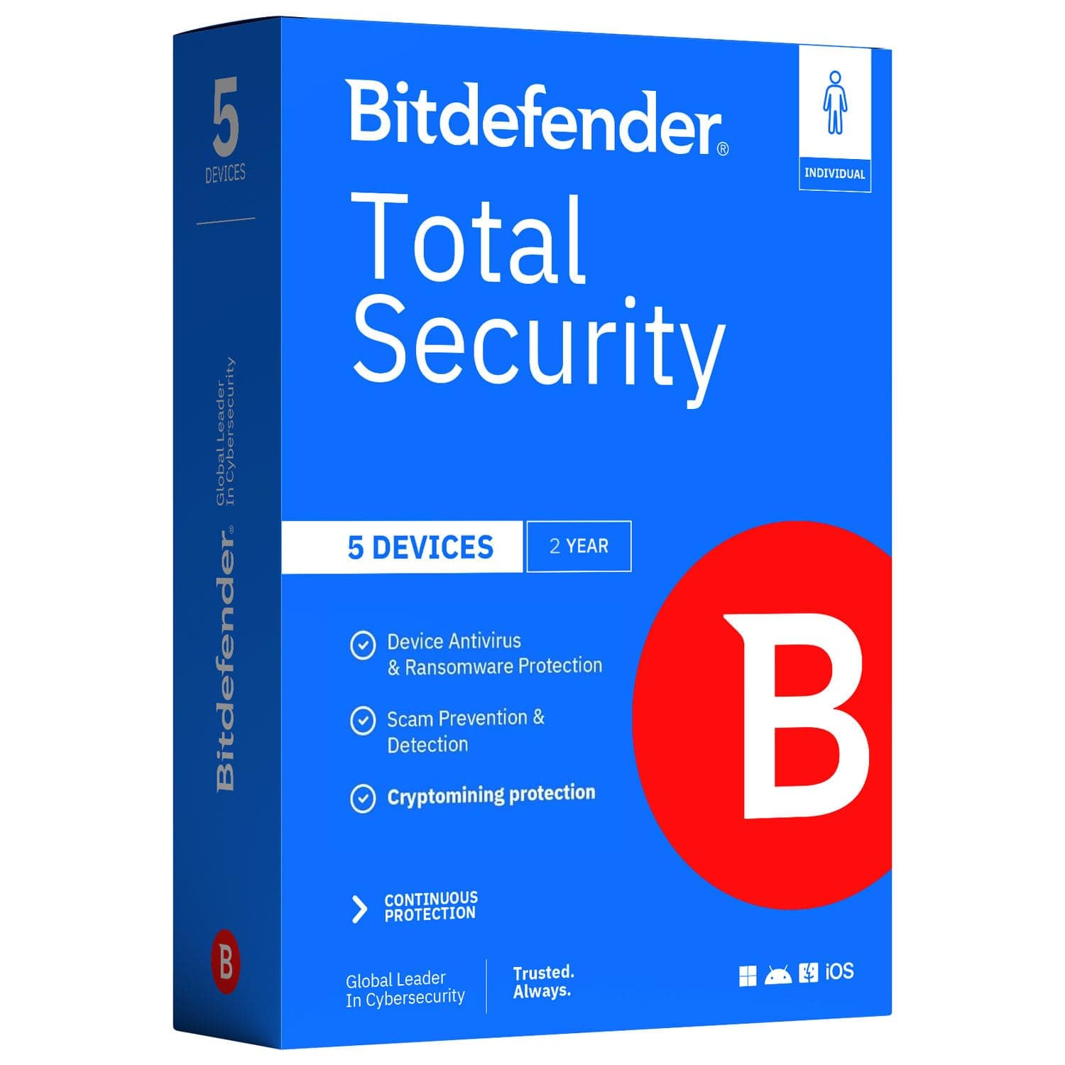 Bitdefender Total Security - 5 Devices | 2 year Subscription | PC/Mac | Activation Code by Mail