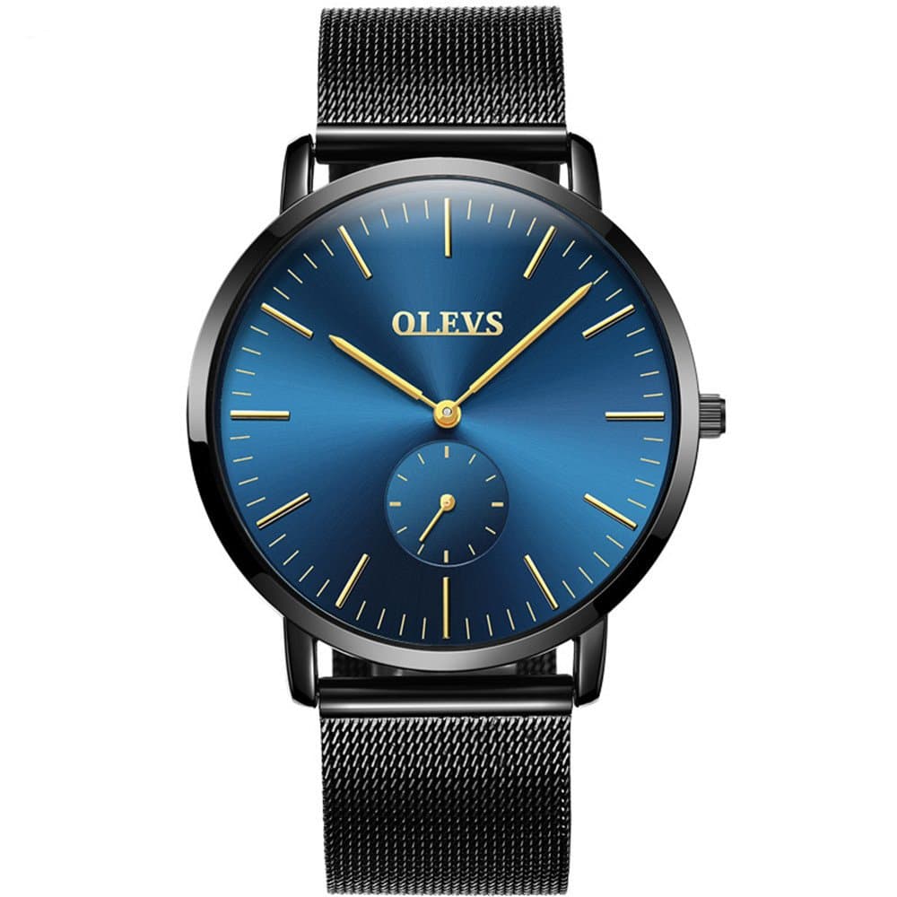 OLVES Wrist Watch for Men Quartz Watch Black Mesh Strap Watchs Top Brand Fashion Thin Clock Stainless Steel Quartz Wristwatches