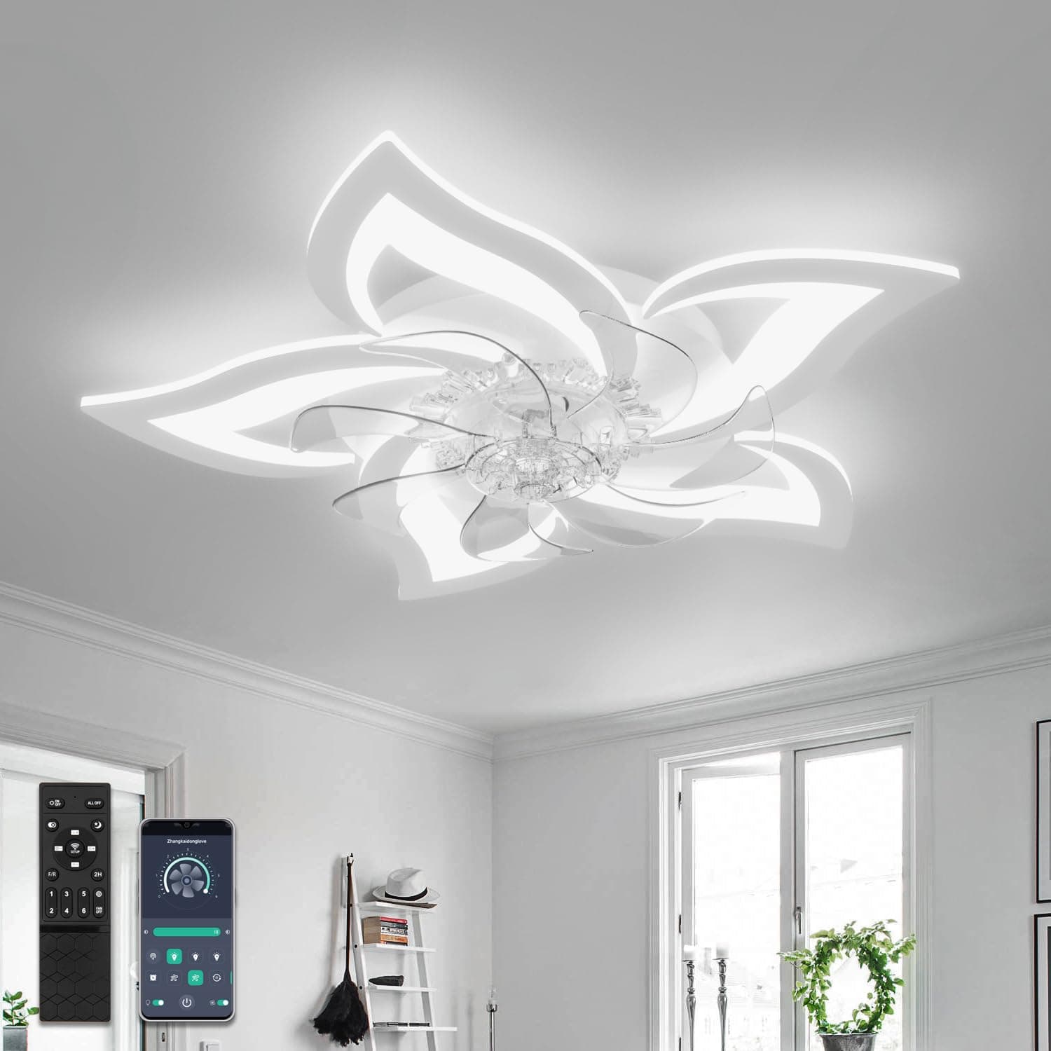 Ceiling Fans with Lights and Remote Quiet DC Fan Light Ceiling Led 6 Speed Dimmable Ceiling Fans with Lamps for Bedrooms Living Room Kids Lounge