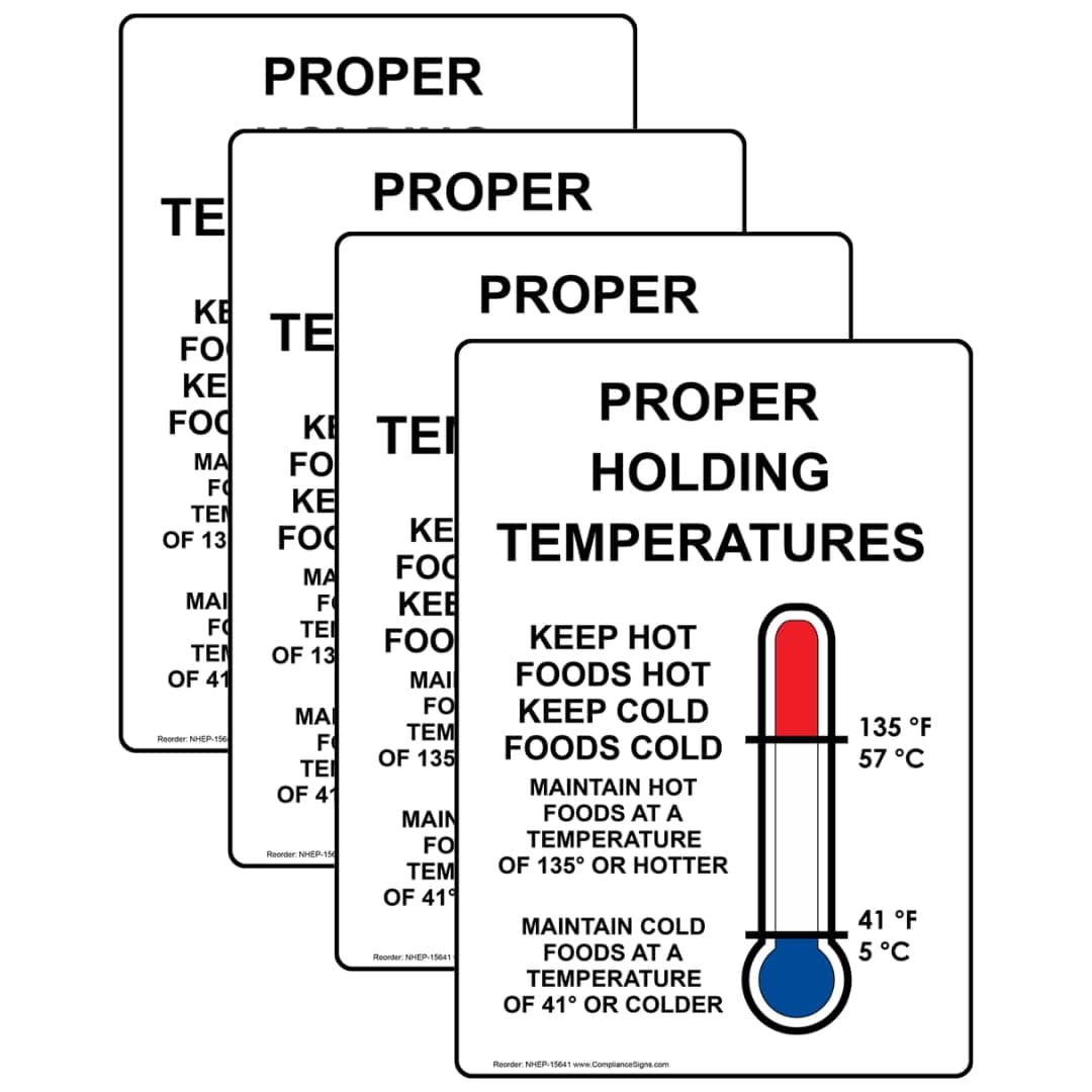 com Vertical Proper Holding Temperatures Label Decal with Symbol, 5x3.5 in. 4-Pack Vinyl for Safe Food Handling, American Made Safety Signs for The Workplace