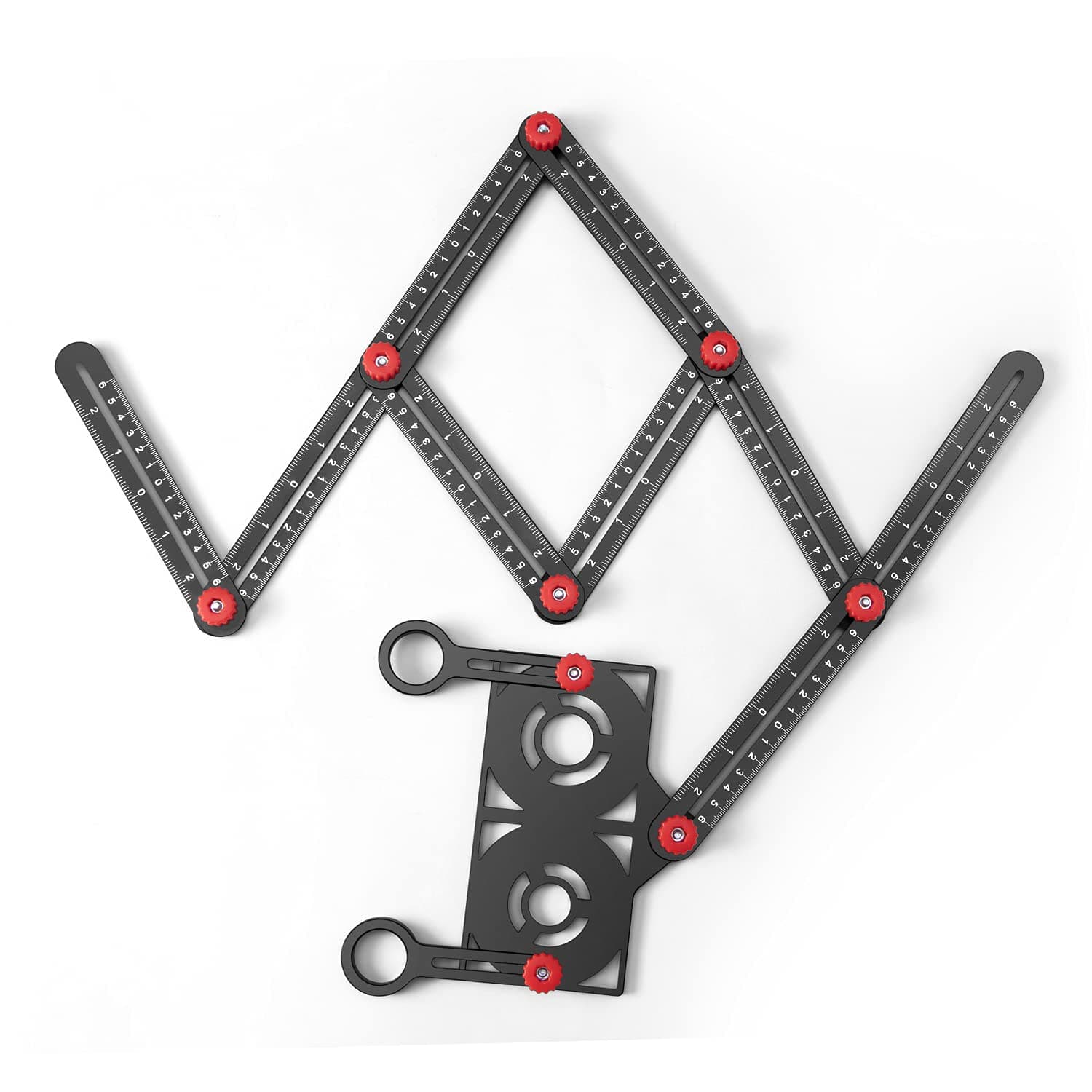 SUNLFPROD 9 Sided Multi Angle Measuring Ruler Pro, Universal Metal Multi Angle Measuring Tool, Tile Angle Ruler Measurement, Hole Drilling Locator & Contour Ruler for Tiling, Flooring, Woodworking