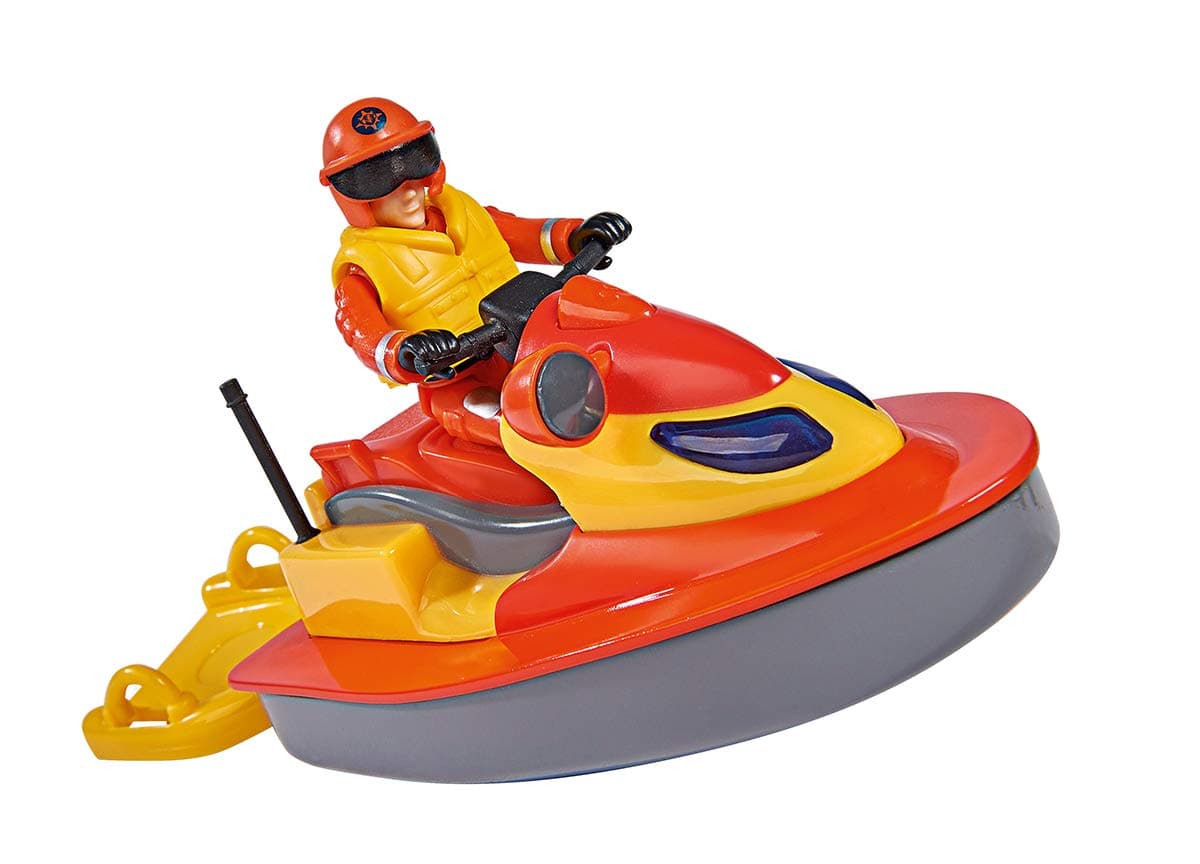 109251048 Fireman Sam Juno Jet Ski with Elvis Figure, Folding Seat, Floats on the Water, for Children from 3 Years, Multi-Colour, 1 Size