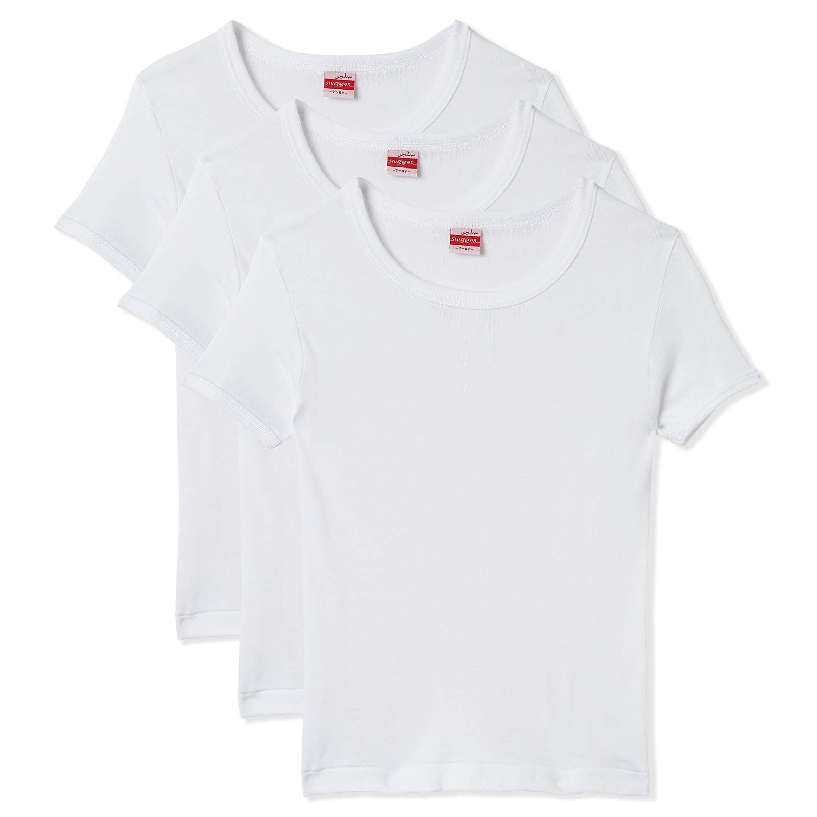 Cotton Undershirt For Boys, Round Neck, White, 3 Piece Pack