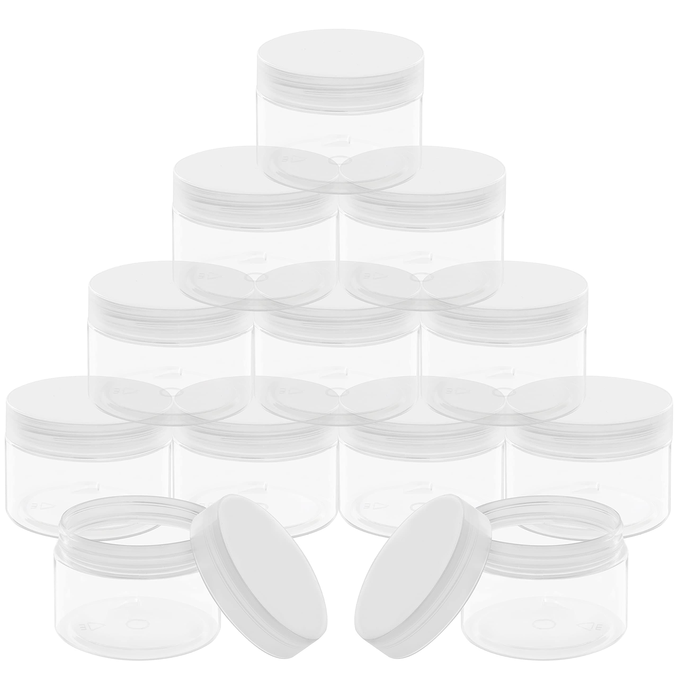 BELLE VOUS Empty Clear Cosmetic Container (Pack of 12) 150ml Empty Plastic Round Jar with Screw Lid for Travel, Cream, Lotion, Makeup, Waterproof and Airtight