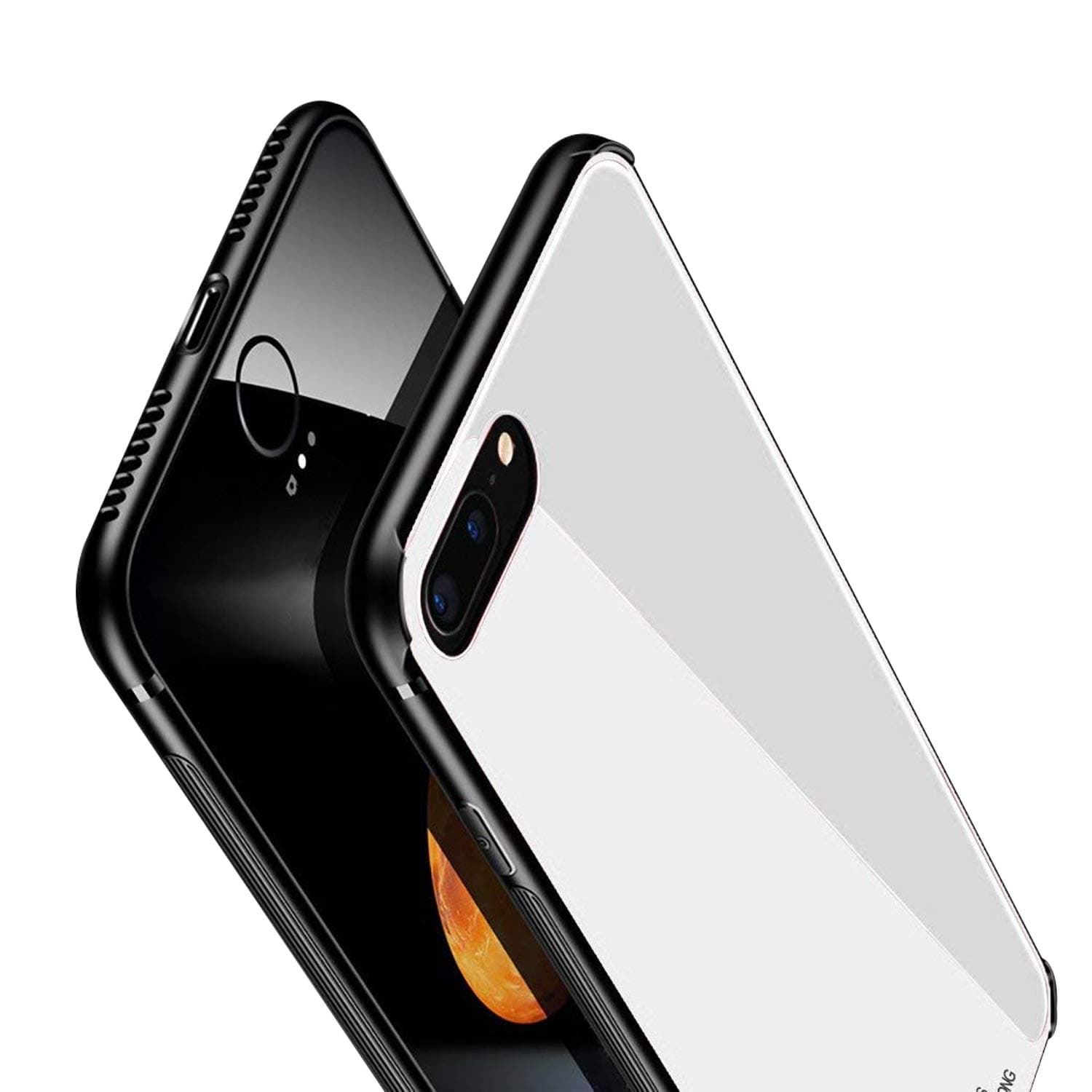 i7P/i8P Mirror Effect Apple iPhone 7Plus Case iPhone 8Plus Cover 7 8 Plus I Phone Scratch Resistant iPhone7 Plus Luxury with Screen Protector Tempered Glass (White)