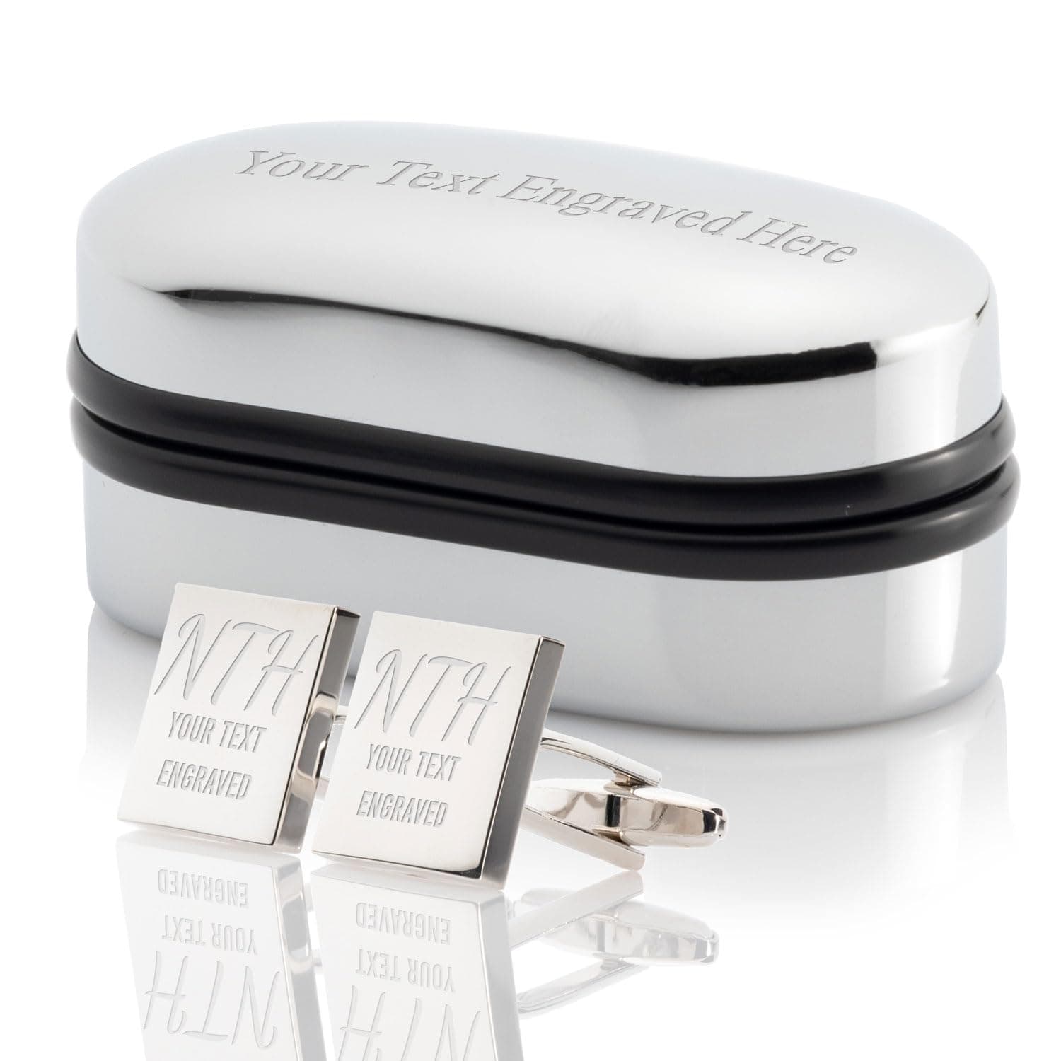 Personalised Gold/Silver Plated Cufflinks Chrome Case - Engraved With Your Custom Text