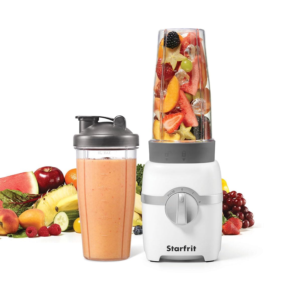 Starfrit Personal Blender 7PC Set - Two 828ml Cups - Two Blades - High Low & Pulse Modes - 300W - Perfect for Smoothies And Crush Ice!