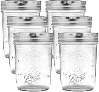 Ball Regular Mouth Glass Mason Jars with Lids and Bands, Used for Canning (Half Pint, 8 Ounce (Pack of 6))