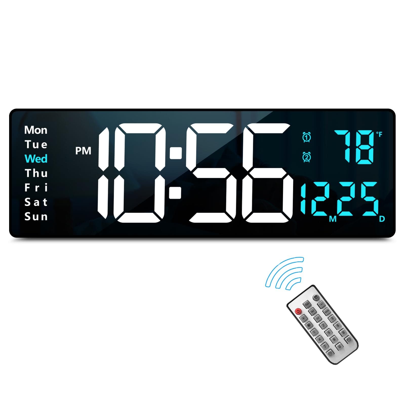 Abovsare Digital Wall Clock Large Display, 16.2 Inch Large Wall Clocks, LED Digital Clock with Remote Control for Living Room Decor, Automatic Brightness Dimmer Clock with Date Week Temperature (Blue)