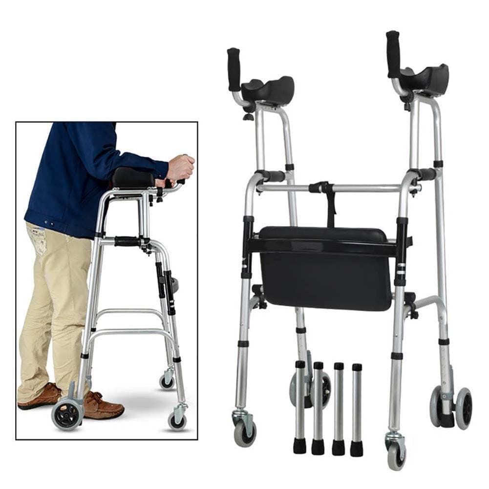 CMCL Bariatric Heavy-Duty Folding Walker,Aluminium Foldable Walking Frame,Wheeled Walker with Arm Rest,Walking Mobility Aid,Lower Limb Trainer,Heavy Duty Rollator with Seat