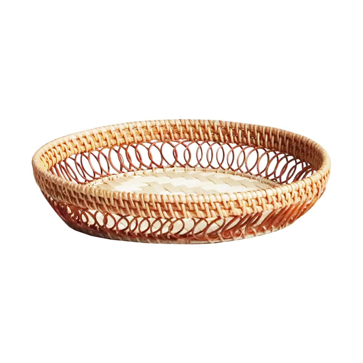 籐編みラウンドバスケット フルーツ収納バスケット ホームダイニング用 食器とサーブウェア 1個