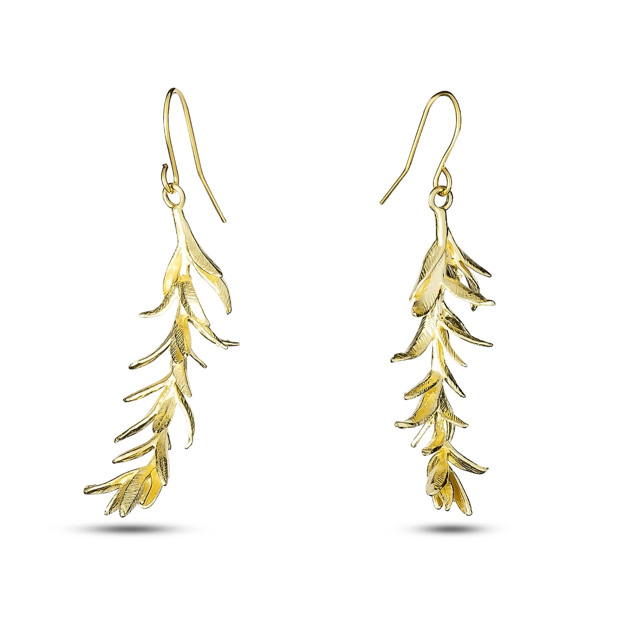 Gold Botanical Rosemary Leaf Drop Earrings, Brass