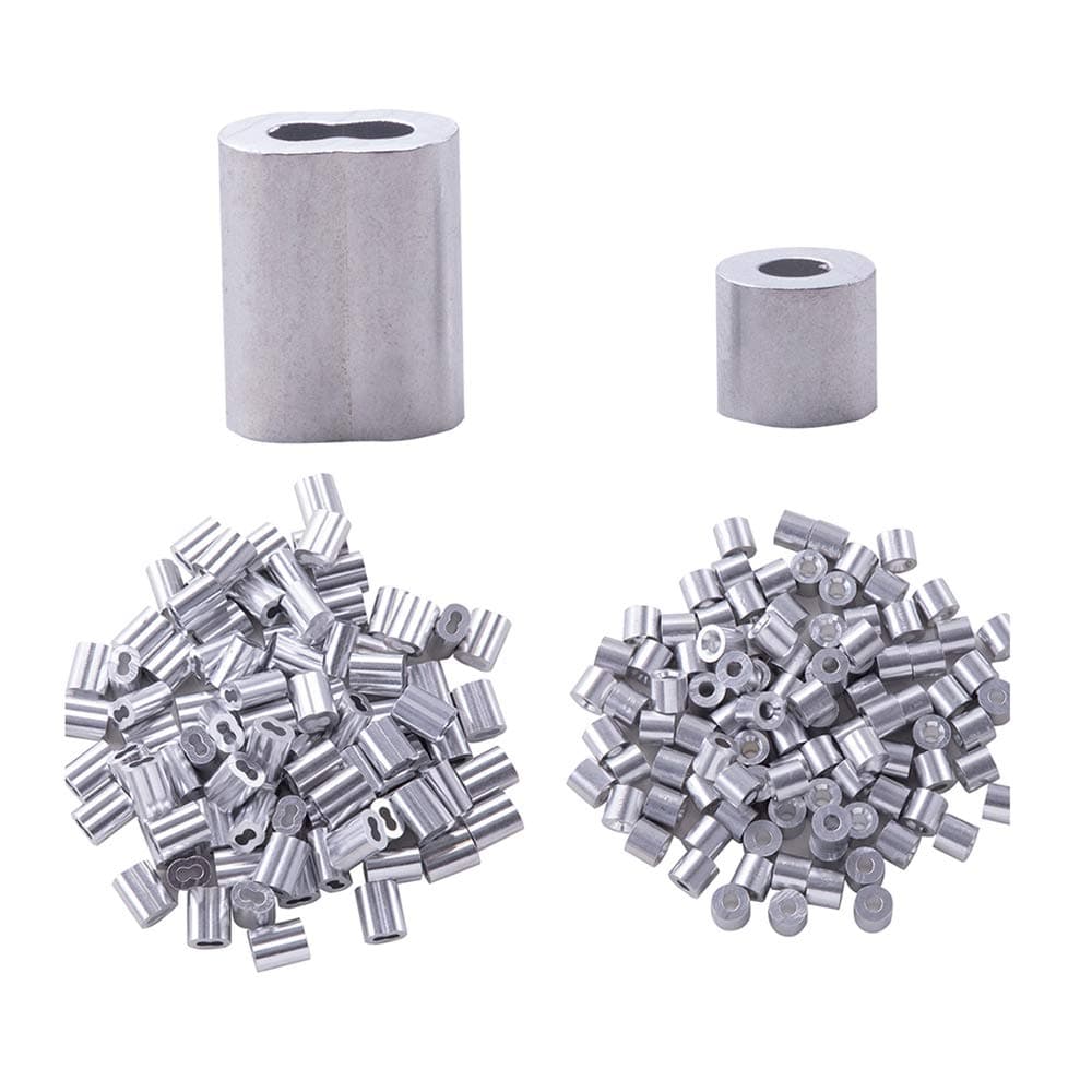 HOME MASTER HARDWARE1/8" Aluminum Crimping Loop Sleeve and Crimping Stop Sleeve 200 Pcs, for 1/8" Diameter Wire Rope and Cable Ferrule