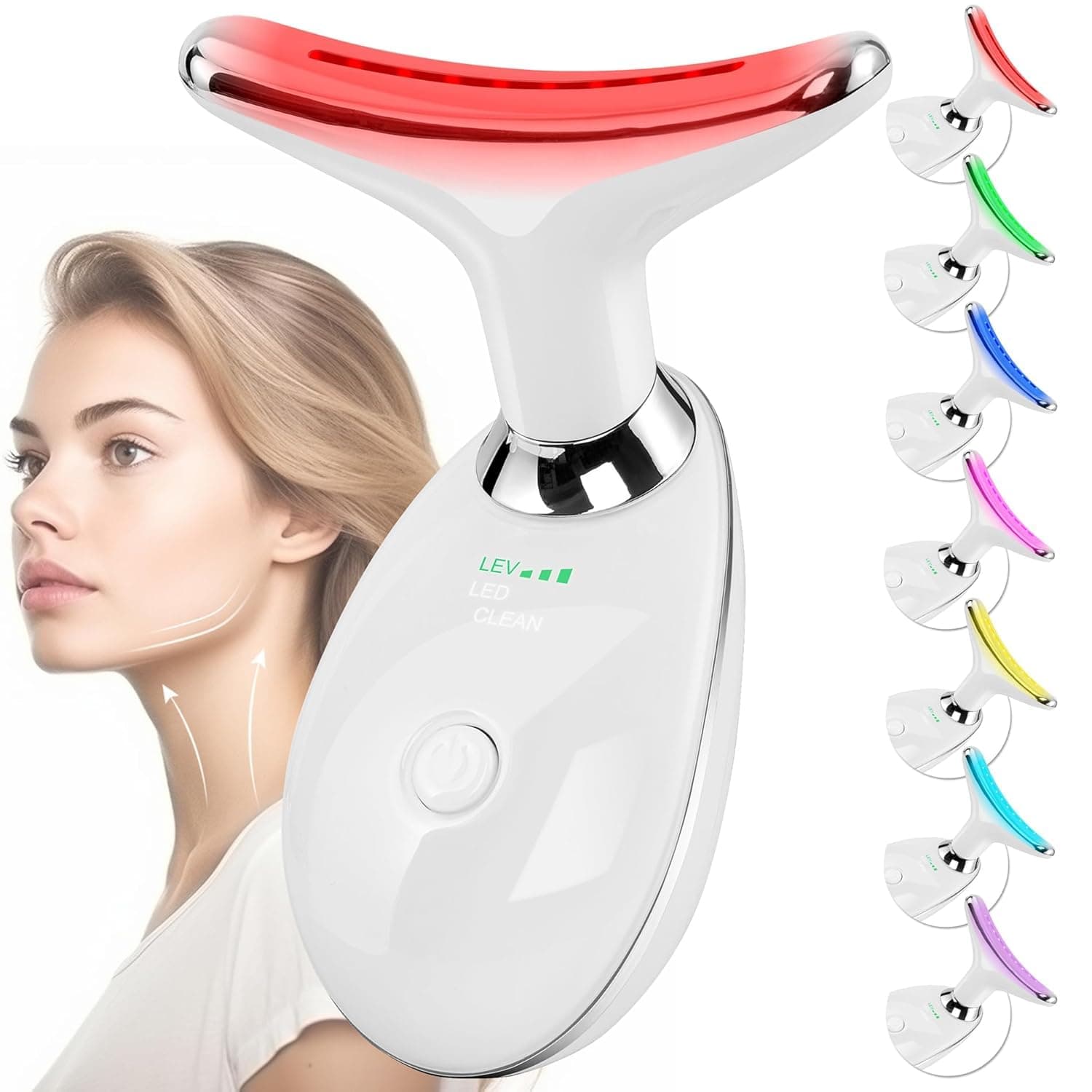 Doset Red-Light-Therapy-for-Face and Neck, Face 𝖲 culpting Wand Facial Massager with 7 Color (White)