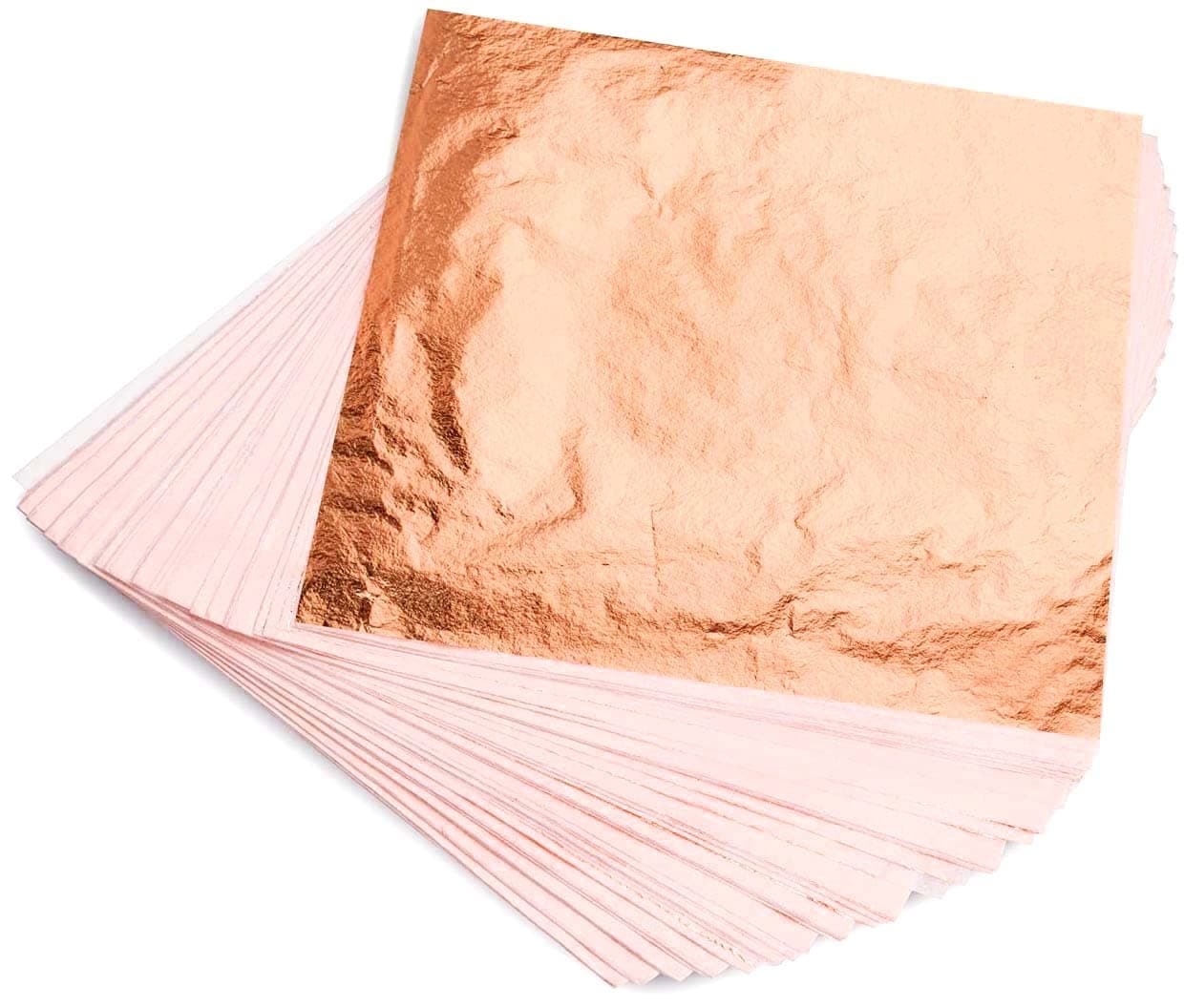 Copper Leaf Sheets - 100 Real Copper Foil Leaves 14x14 cm Metallic Rose Gold Leaf for Craft DIY Proejcts, Paintings, Gilding, Furniture, Makeup & Nail Art