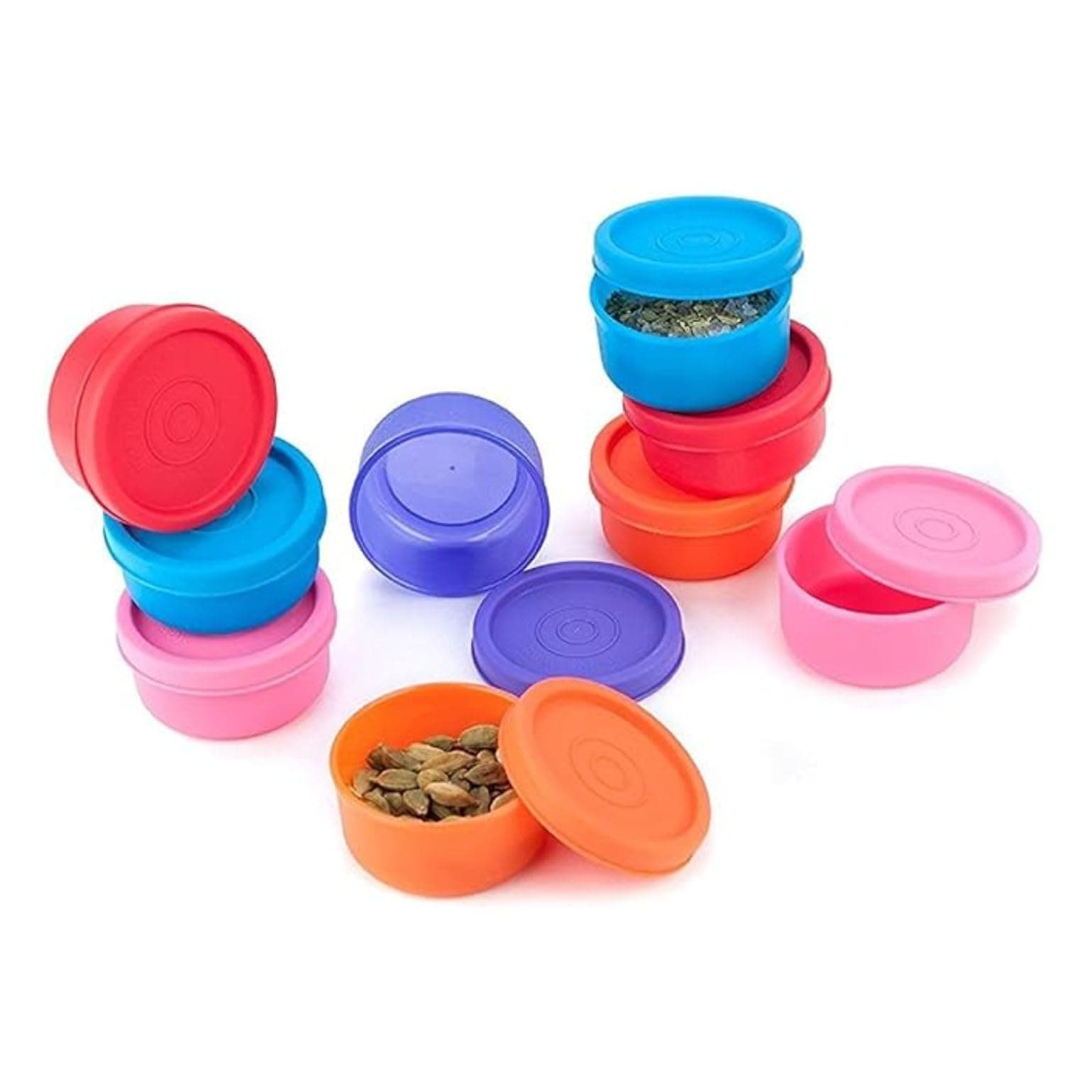 SignoraWare Nano BPA Free Plastic Round Storage Containers | Airtight & Leakproof | Microwave & Dishwasher Safe | Best for Picnics & Hiking | Great for Kitchen & Pantry Use (40ml x 9 | Multicolour)
