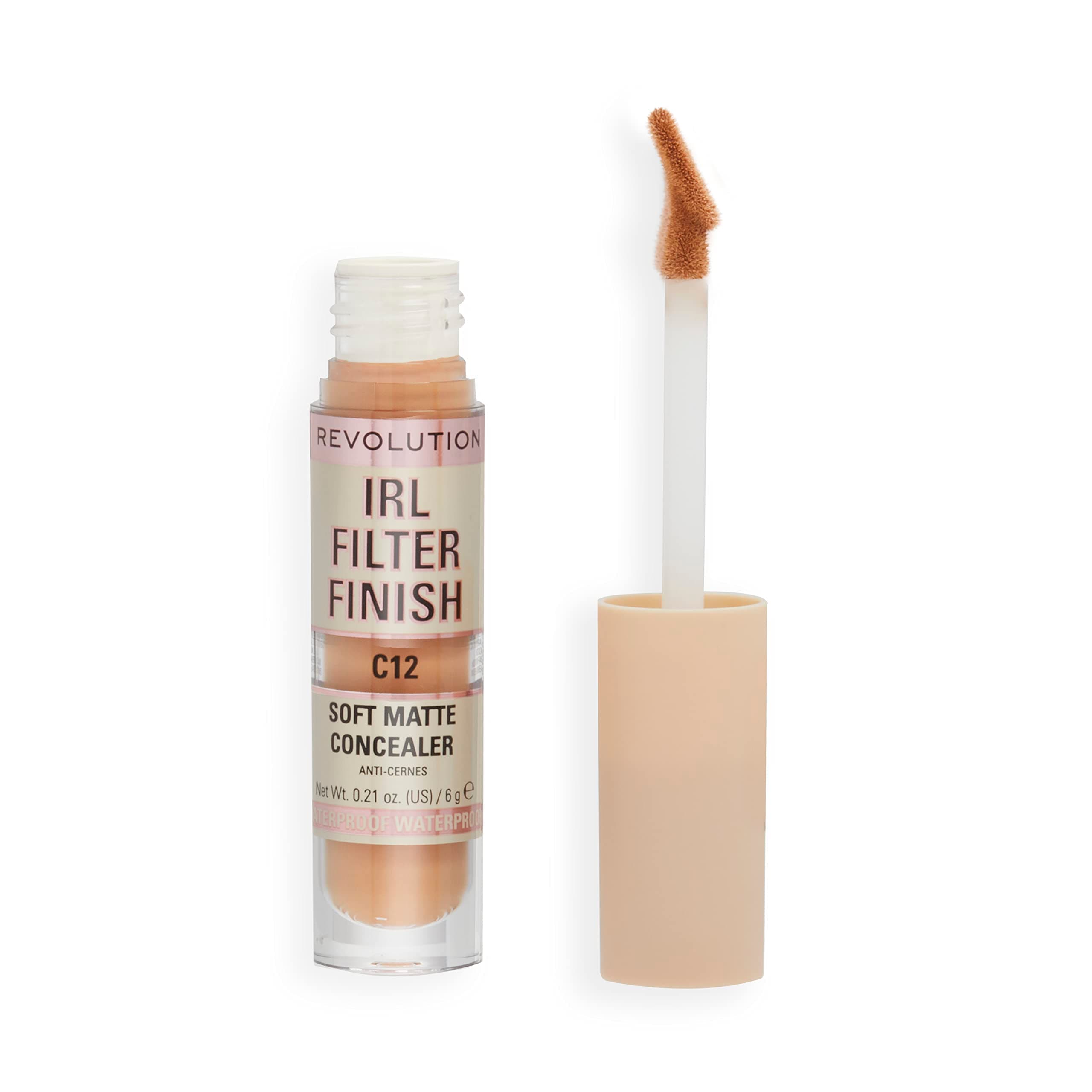 Revolution, IRL Filter Finish Concealer, Full Coverage, Oil-Free, Long-Lasting & Lightweight Formula, Infused with Hyaluronic Acid, Vegan & Cruelty-Free, C12, 0.21 oz