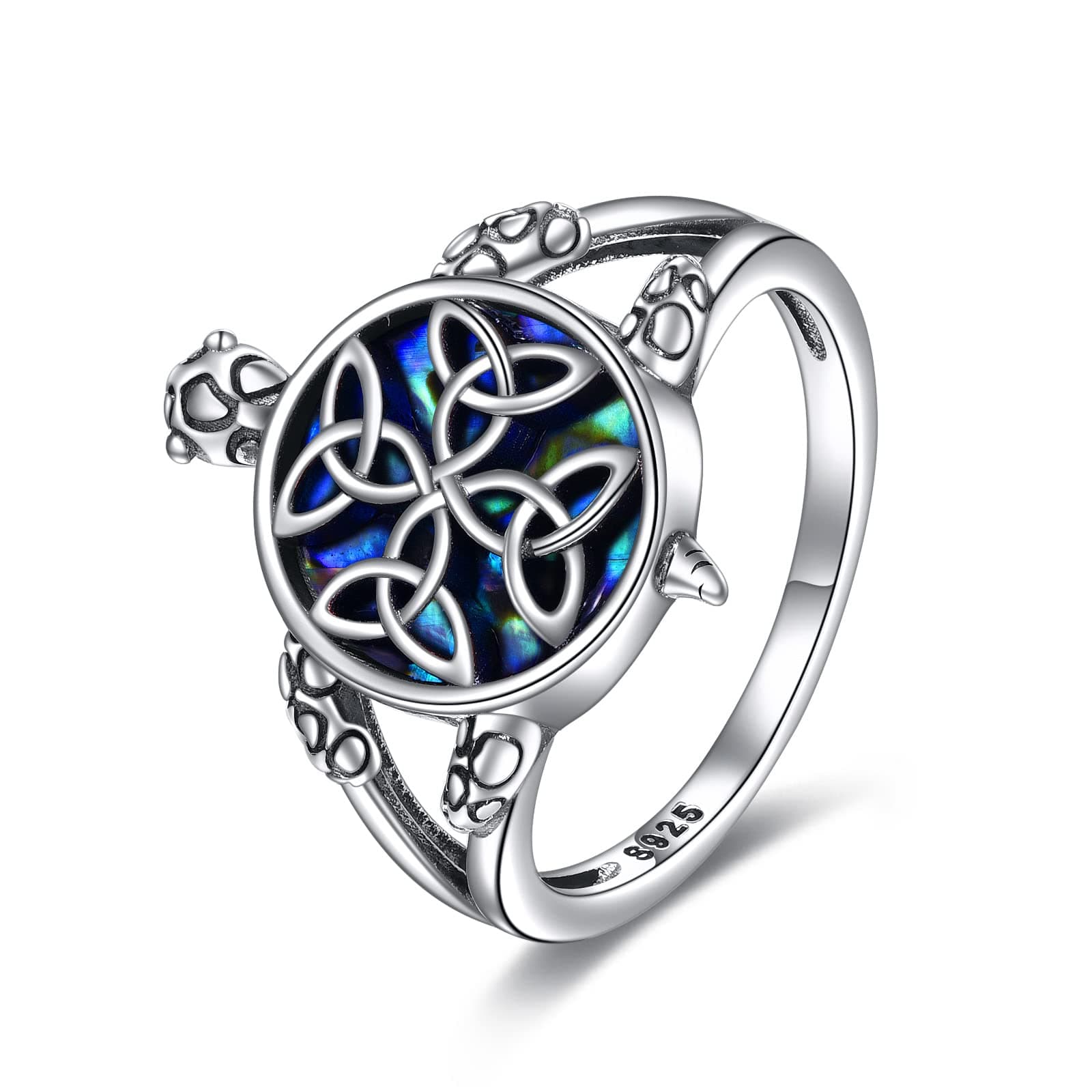 YFNTurtle Ring Sterling Silver with Abalone Shell Tortoise Statement Ring for Women Men Sea Turtle Lovers 6-10