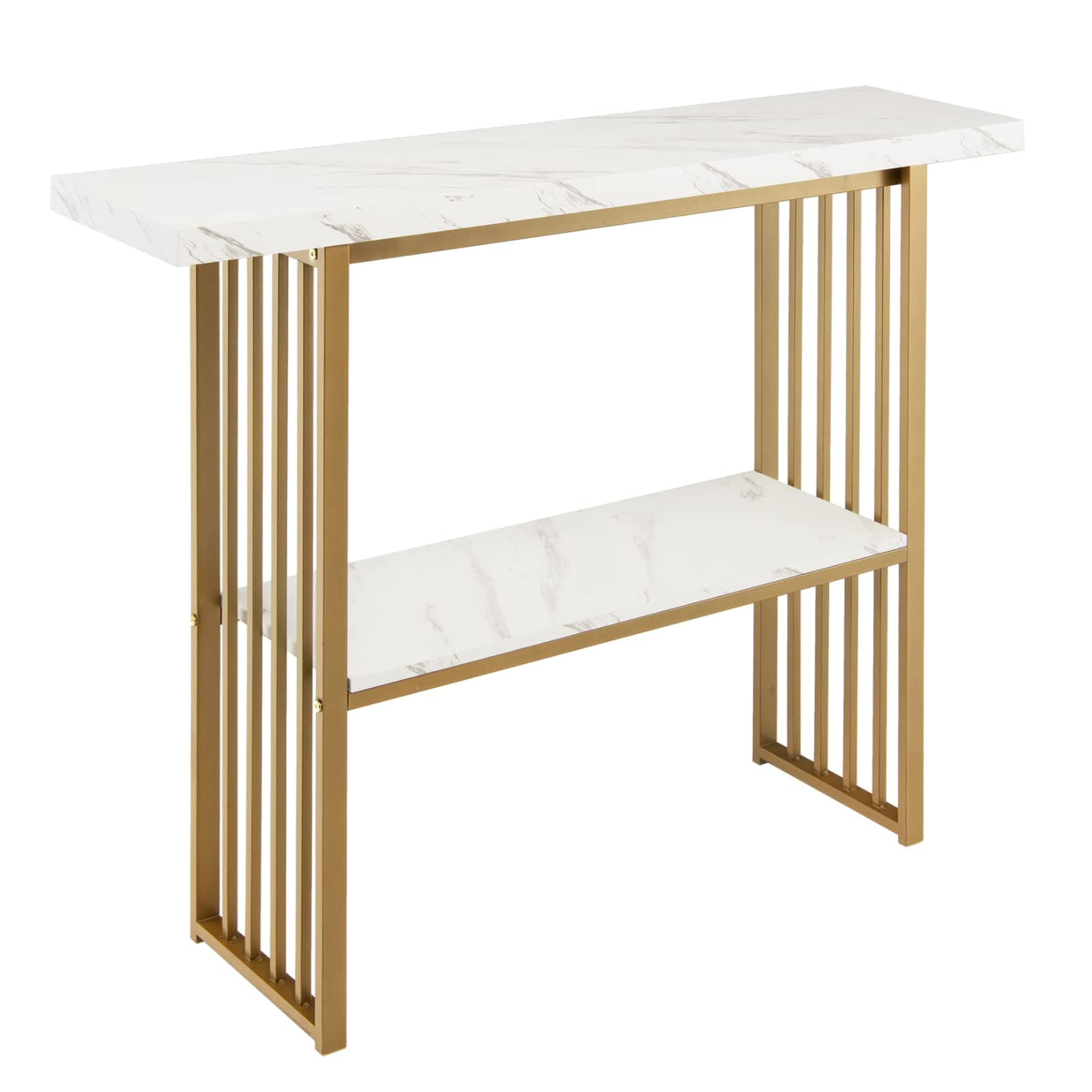 CASART Modern Console Table, Faux Marble Compact Accent Entryway Table, Steel Frame Foyer Tables for Hallway Living Room Office (White+Gold)
