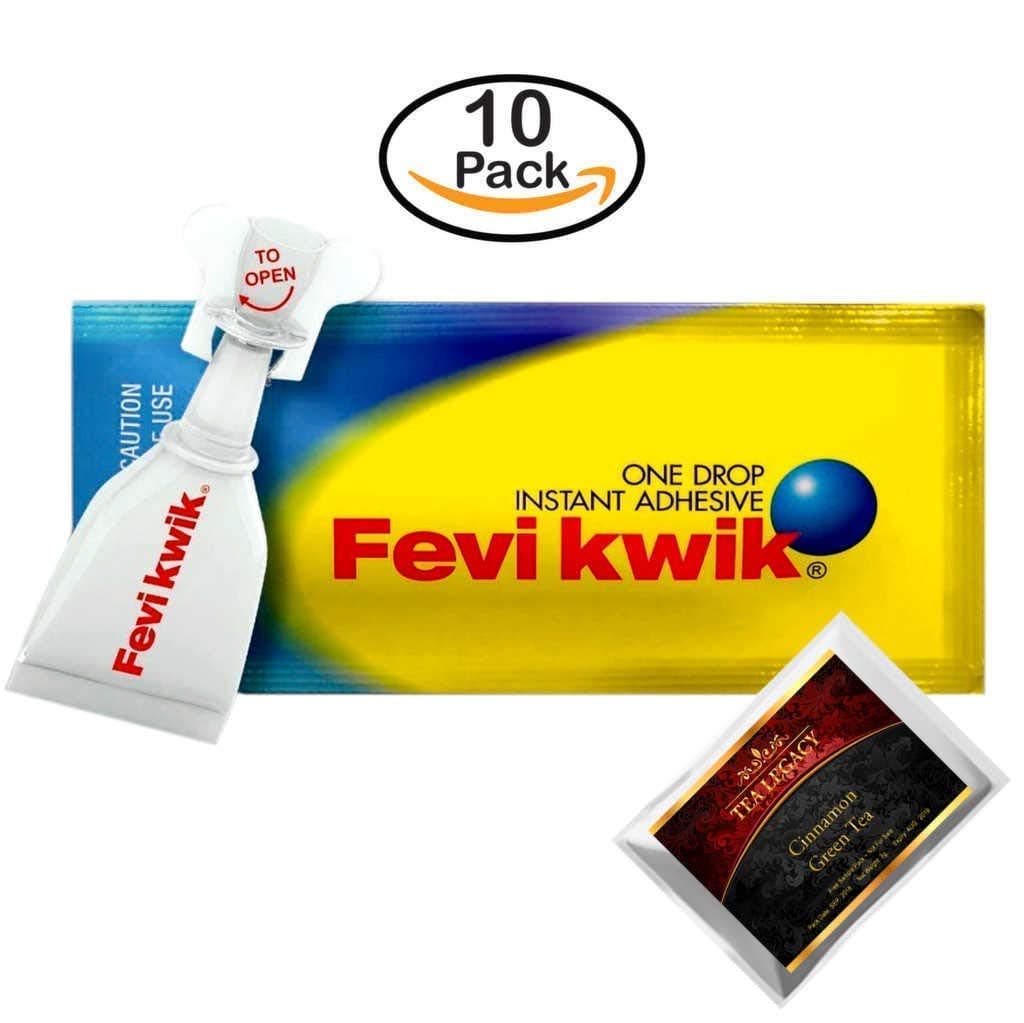 Fevikwik One Drop Instant Adhesive (10 Pack x 0.5 g Tubes + Tea Legacy Premium Green Tea Free Sampler) Strong Feviquick Super Glue Single Use Multipurpose Stick for DIY Repairs, Art & Craft Projects