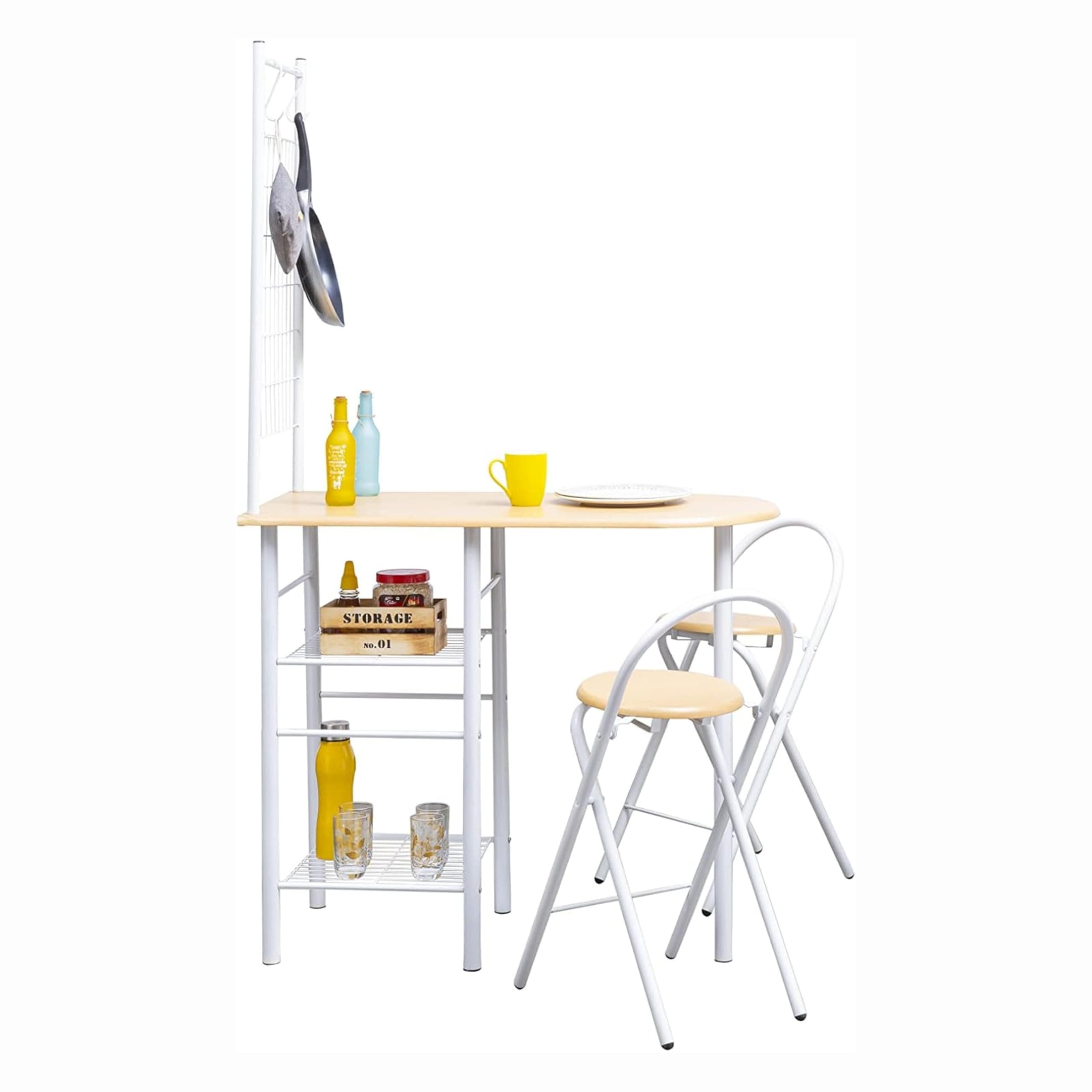 WT-EASYCARE White Table & Chair Set - Multipurpose Foldable Workstation with Hanging Hook, Easy Storage, Sturdy & Durable, Convenient for Small Spaces- Ideal for Kitchen, Bedroom, Living Room & Office