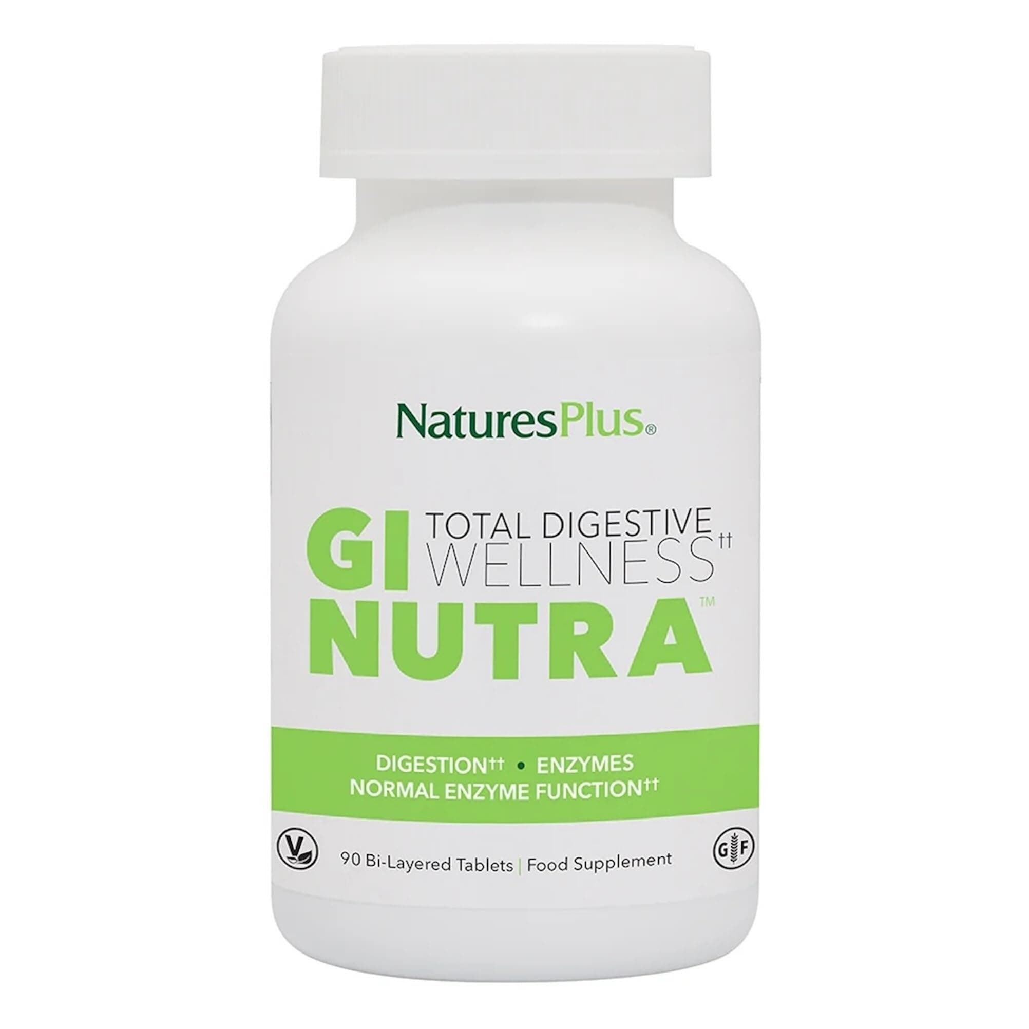 NaturesPlus GI Natural Total Digestive Wellness - 90 Bi-Layered Tablets - with L-Glutamine, Probiotics, Prebiotics & Enzymes - Gluten Free - 30 Servings