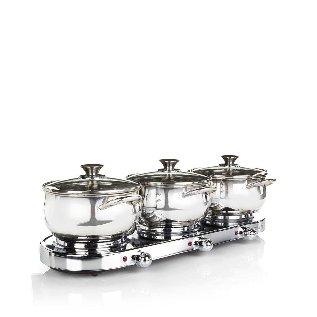 7-piece Stainless Triple-Burner Buffet Set with (3) 3qt Casserole Pans