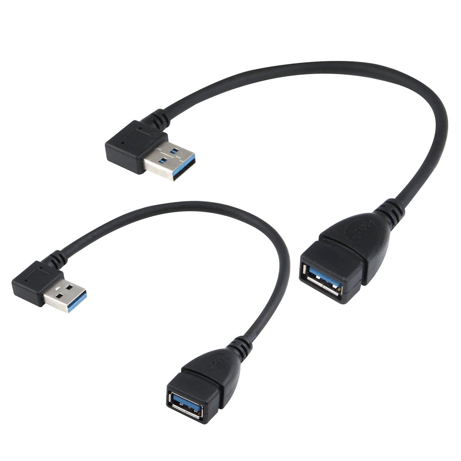 XXONE USB 3.0 Extension Cable - A Left & Right Angle - Male to Female - Pack of 2 (Black-Up Down Angle)