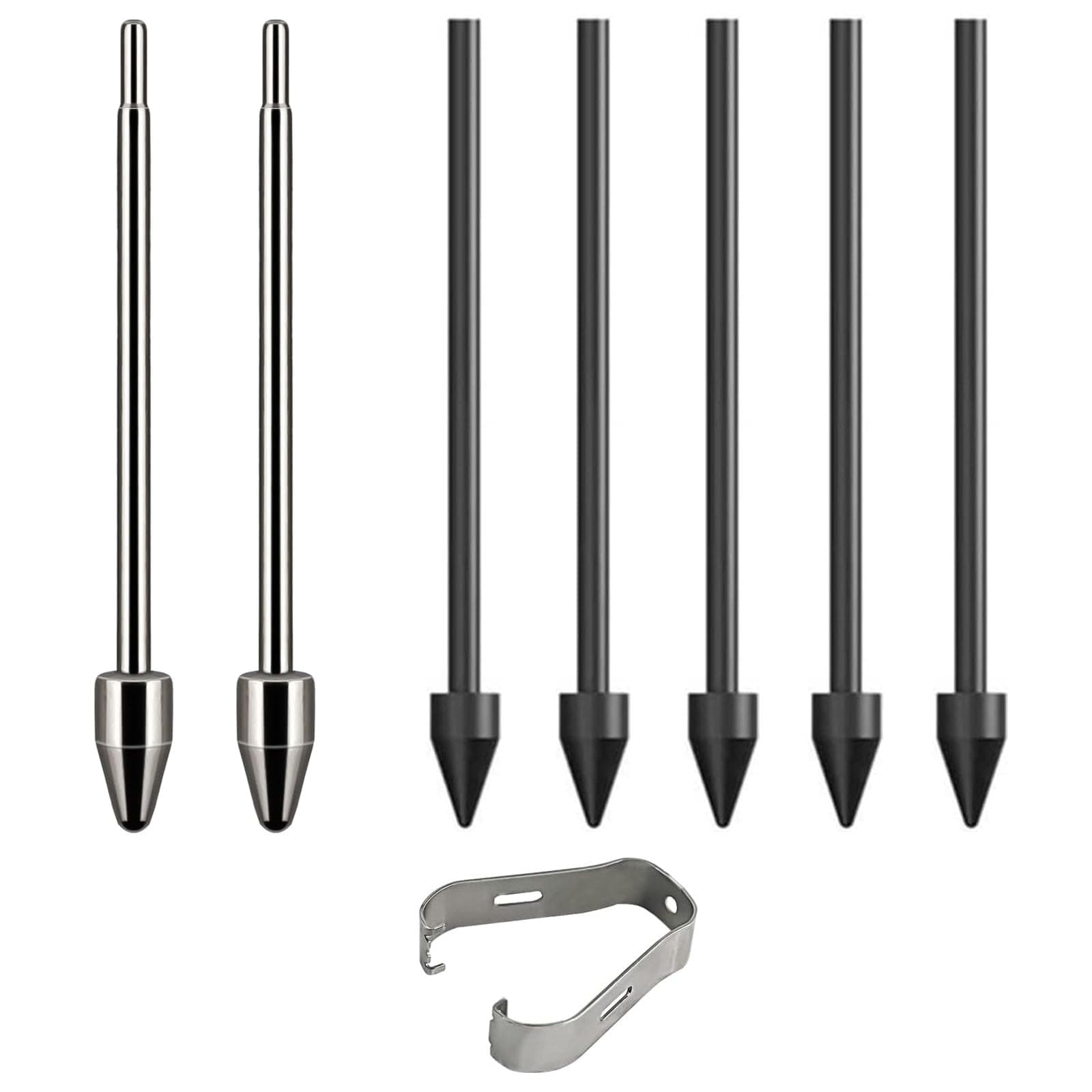 Titanium Metal Nibs/Tips Replacement for Samsung Galaxy Tab S9/S9FE+/S9 Ultra/S8/S8+/S8 Ultra/S7/S7 FE/S6/S6 Lite/S22/S23/S24 Ultra S Pen，Titanium+Plastic Nibs/Tips+Clip (2+5 pcs Set)
