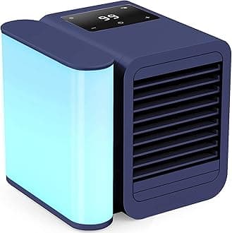 Portable Air Conditioner Cooling Fan: Evaporative Mini Air Cooler with 𝟳 𝗖𝗼𝗹𝗼𝗿𝘀 - USB Personal Air Cooler Desktop Ac Unit for Room Office Home (Blue)