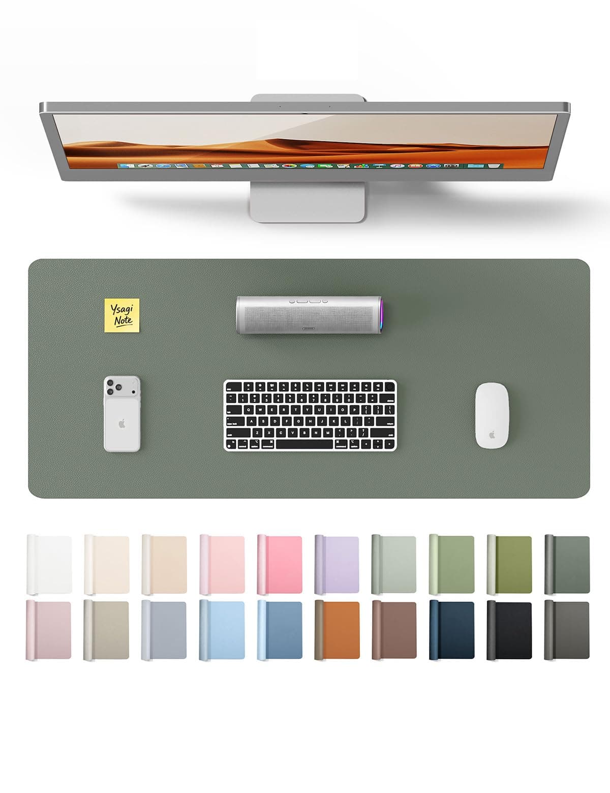 YSAGi Leather Desk Pad Protector, Office Desk Mat, Large Mouse Pad, Non-Slip PU Leather Desk Blotter, Laptop Desk Pad, Waterproof Desk Writing Pad for Home (23.6" x 13.8", Dark Green)