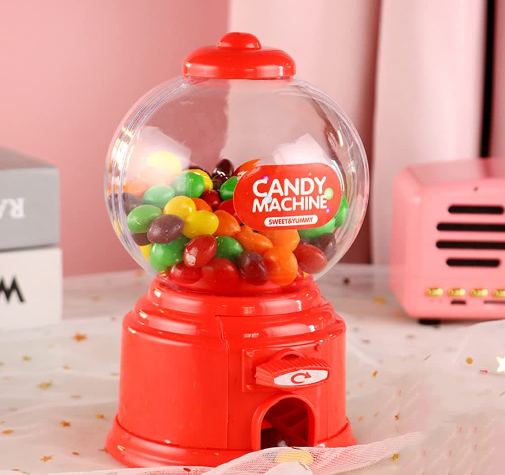 ELECDON Candy Vending Machine, Portable Children Candy Machine Plastic Mini Gumballs Dispenser Kids Kindergarten Gift, Vending Machine, Vintage Style Sweet Bubblegum Fun Toy Machine for 3 age (Red)