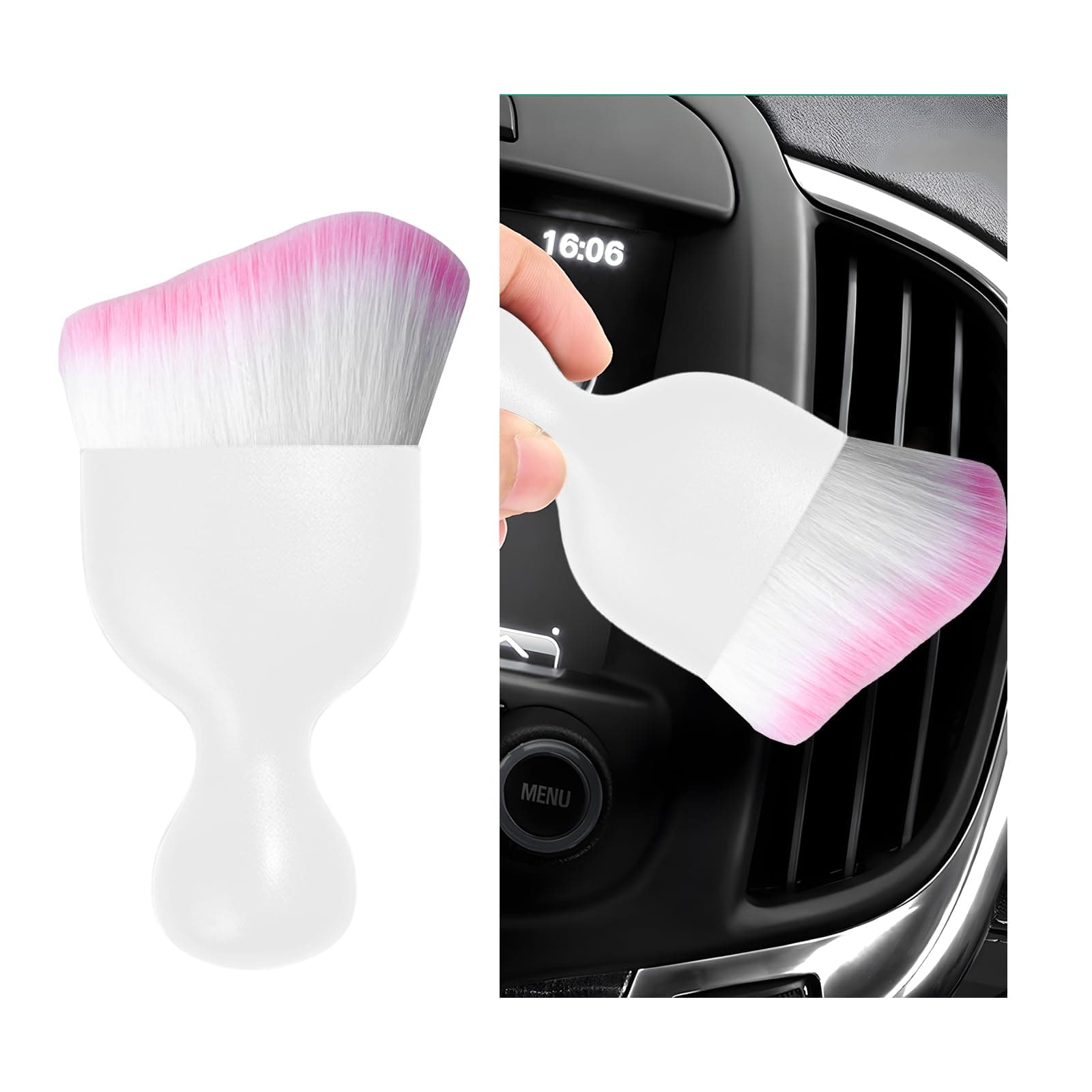 Car Interior Dust Brush, Soft Scratch Free Auto Detailing Brushes, Universal Vehicle Interior Cleaning Tool for Automotive Dashboard, Air Vents, Leather(White & White & Pink)