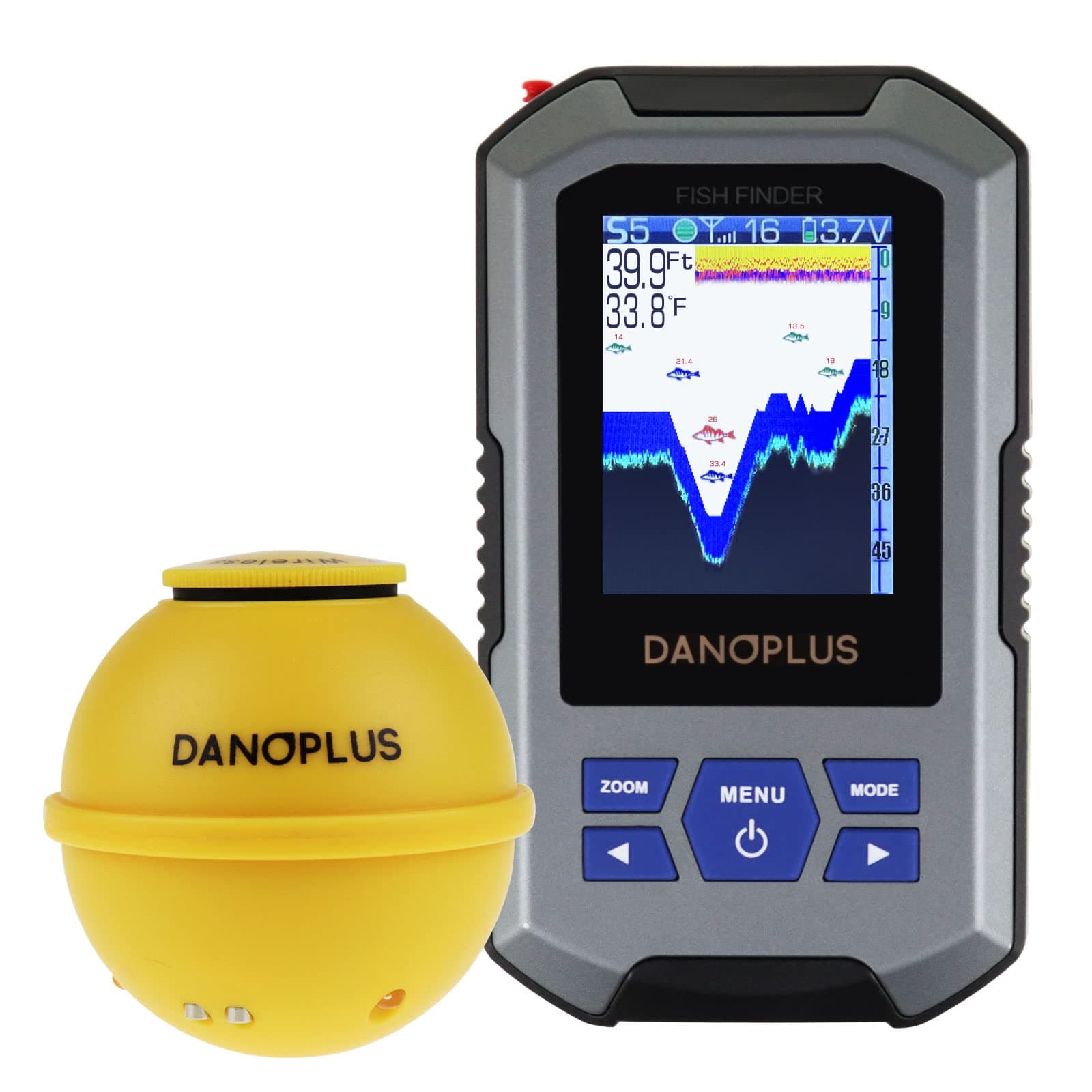DANOPLUS Wireless Fish Finder Portable Sonar Sensor 147ft Depth Detection Rechargeable Depth Finders Kayak Fishing Accessories for Sea, Ice, Boat Fishing