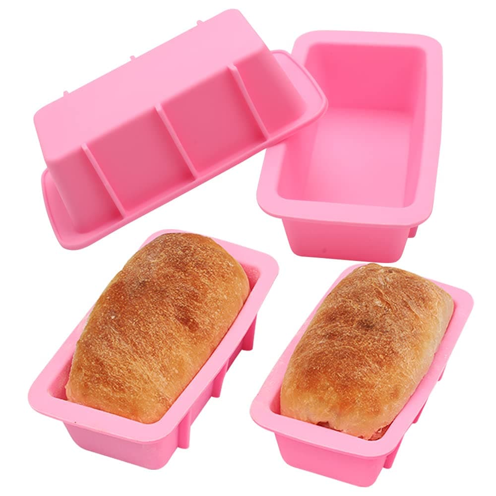 BAKER DEPOT Silicone Mini Bread Loaf Pans for Baking Nonstick Small Toast Cake Bakeware 6.5 inch Rectangle Mould DIY Handmade Soap Set of 4