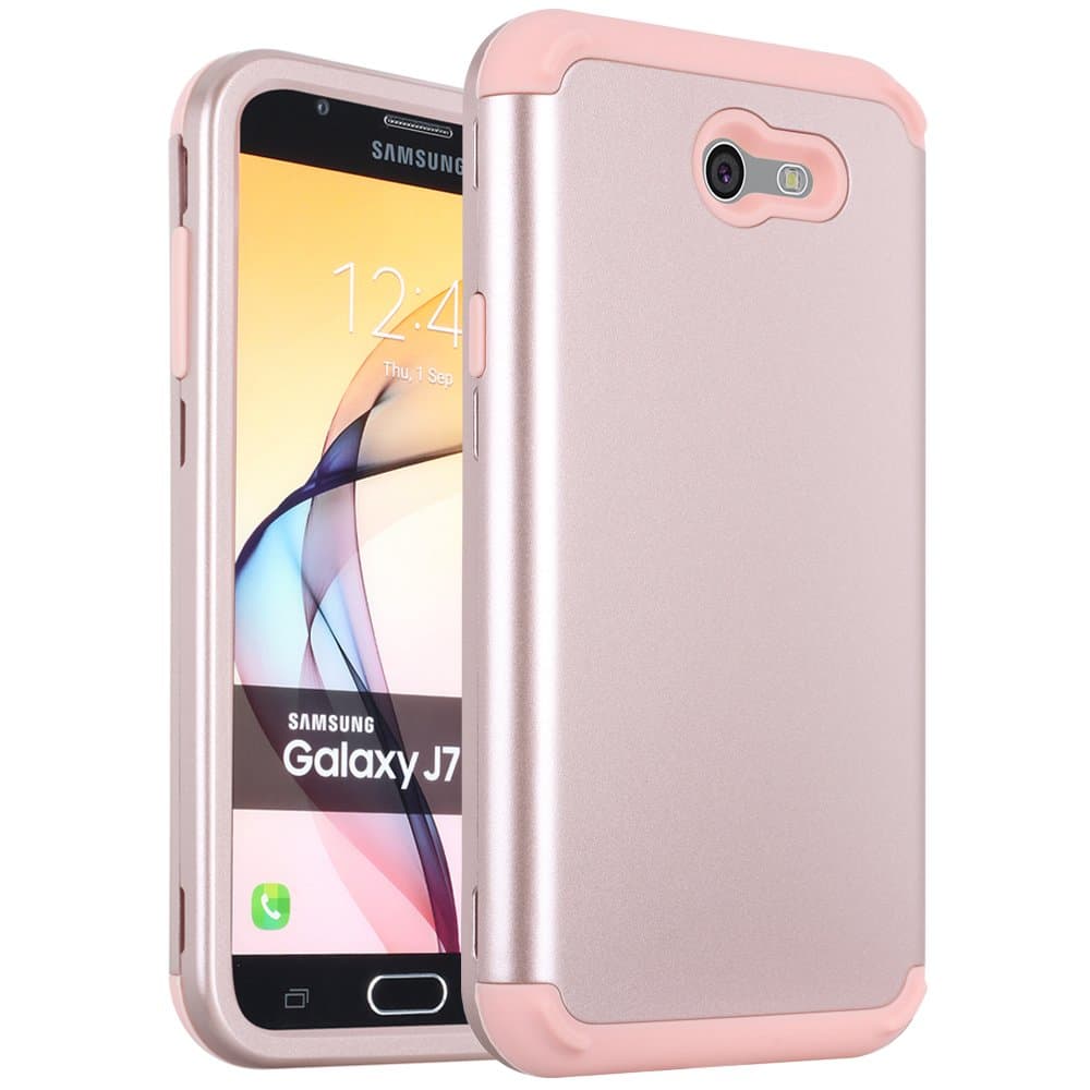 Galaxy J7 2017 Case, Galaxy J7 Prime Case,Galaxy J7 Perx Case,Alkax Heavy Duty Hybrid Dual Layer Armor Protective Cover Hard PC Slim Silicone Shockproof for Samsung Galaxy J7 Sky Pro / J7 V -Rose Gold