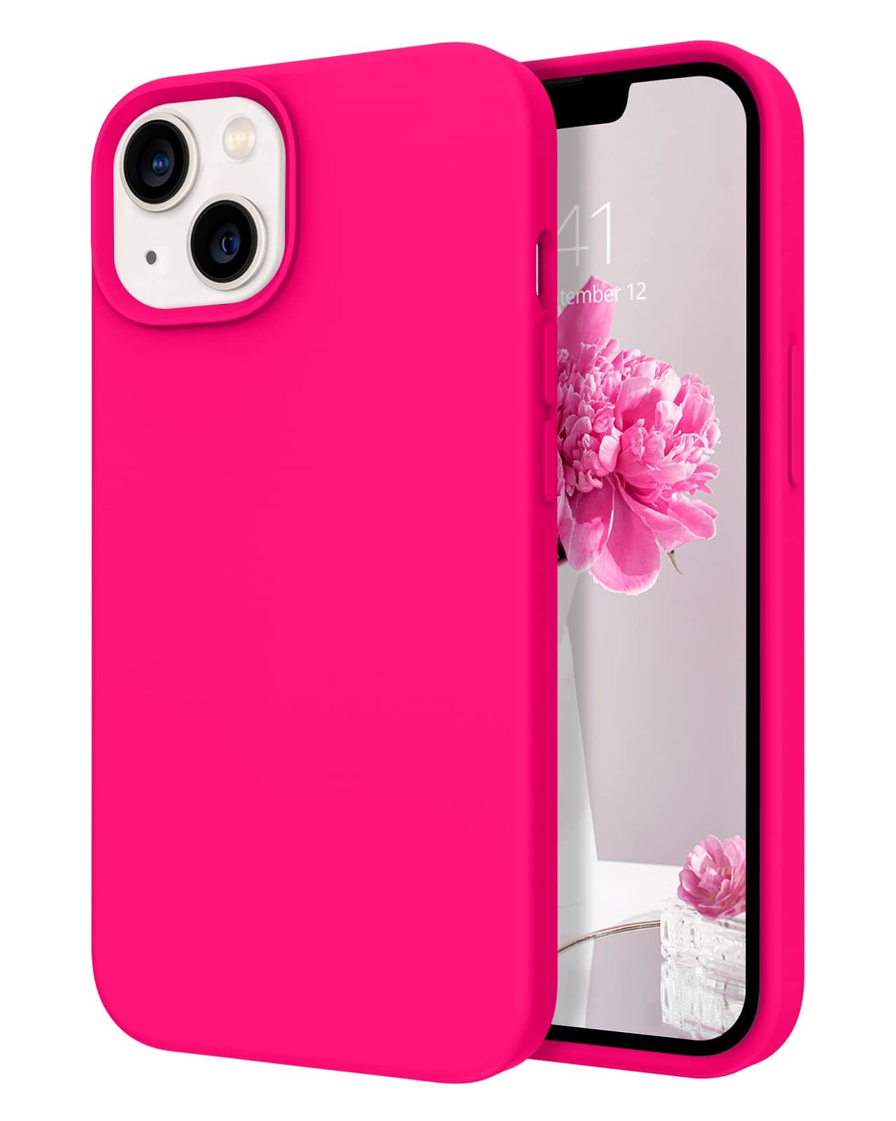 DOMAVER for iPhone 13 Case, Slim Smooth Liquid Silicone Upgrade for iPhone 13 Case [12FT Military Protection] [Camera Protection] [Soft Anti-Scratch Microfiber Lining] Scratch-Resistant Back- Hot Pink