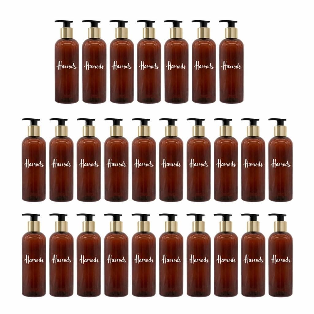 200ml Amber Plastic Pump Bottles (Pack of 12) | Refillable Empty Shampoo, Lotion & Liquid Soap Dispenser Containers | Durable Cylinder Bottles for Bathroom, Salon & Travel Use