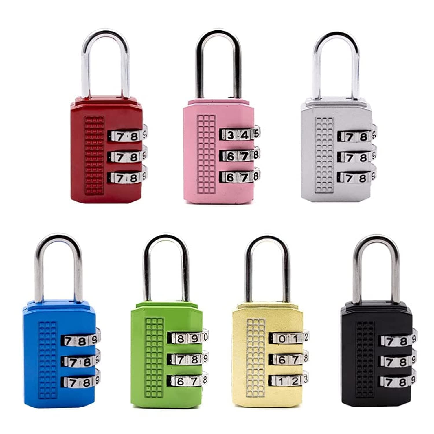 KASTWAVE Combination Lock, KASTWAVE Travel Bag Lock, 7 Pack, 3 Digit Combination Padlock for Traveling Toolbox School Gym Door Locker Suitcases Employee Hasp Storage