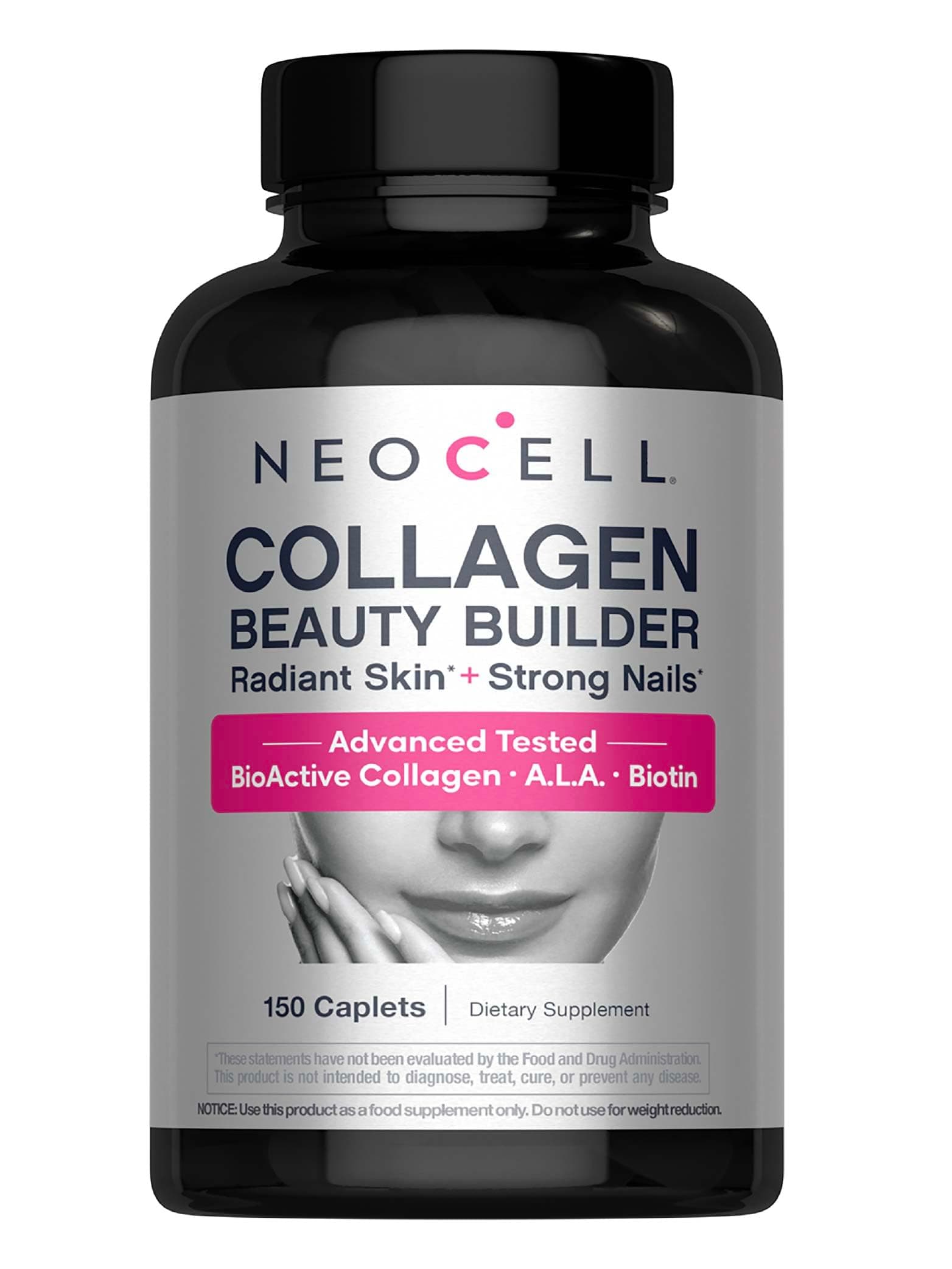 Collagen Beauty Builder | 150 Caplets | Grass Fed BioActive Peptides | with Biotin and Hyaluronic Acid | Radiant Skin & Strong Nails Supplement