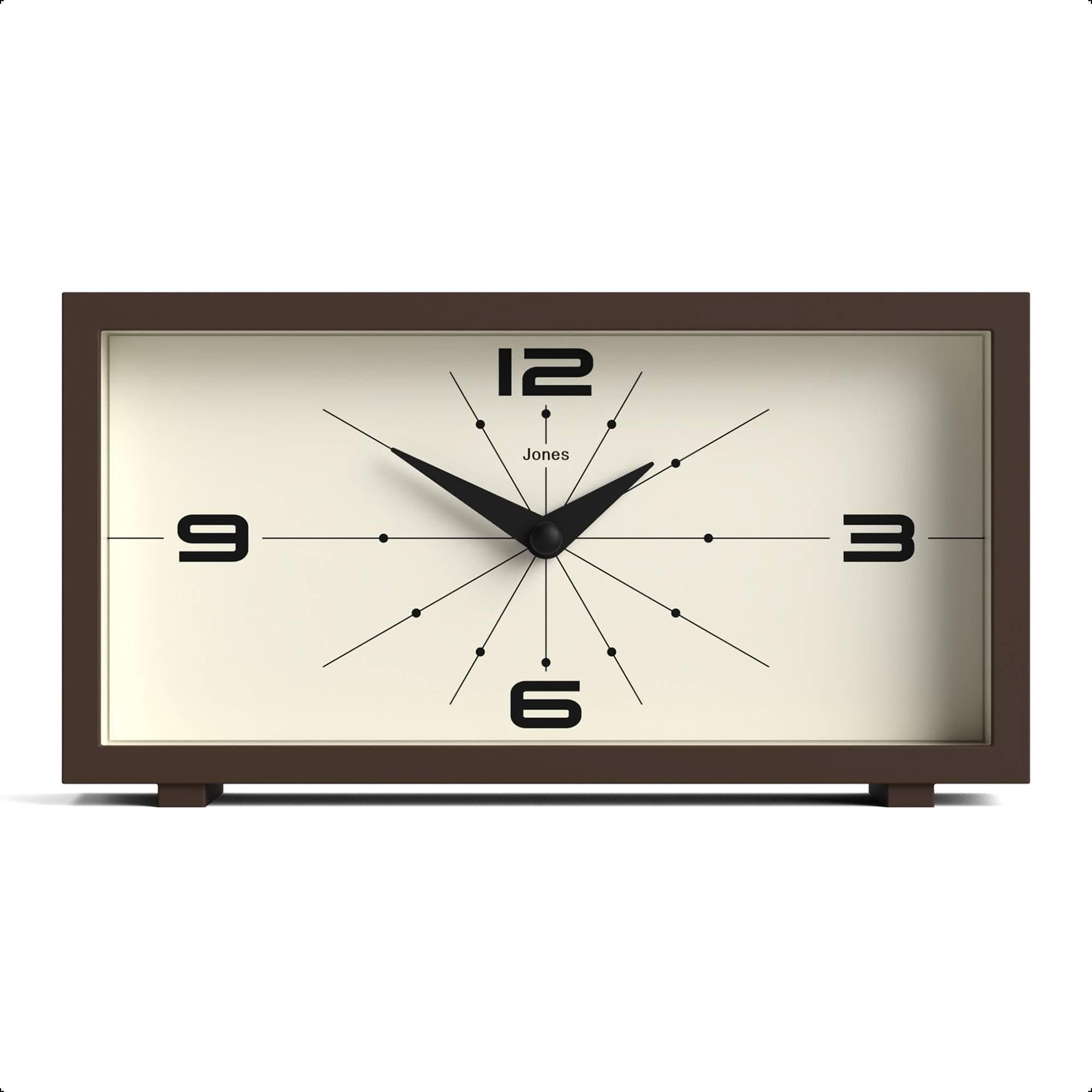 Odeon' Desk Clock | Modern Rectangular Design in Brown, Stylish Retro Look for Shelf, Table, Mantel or Bedside