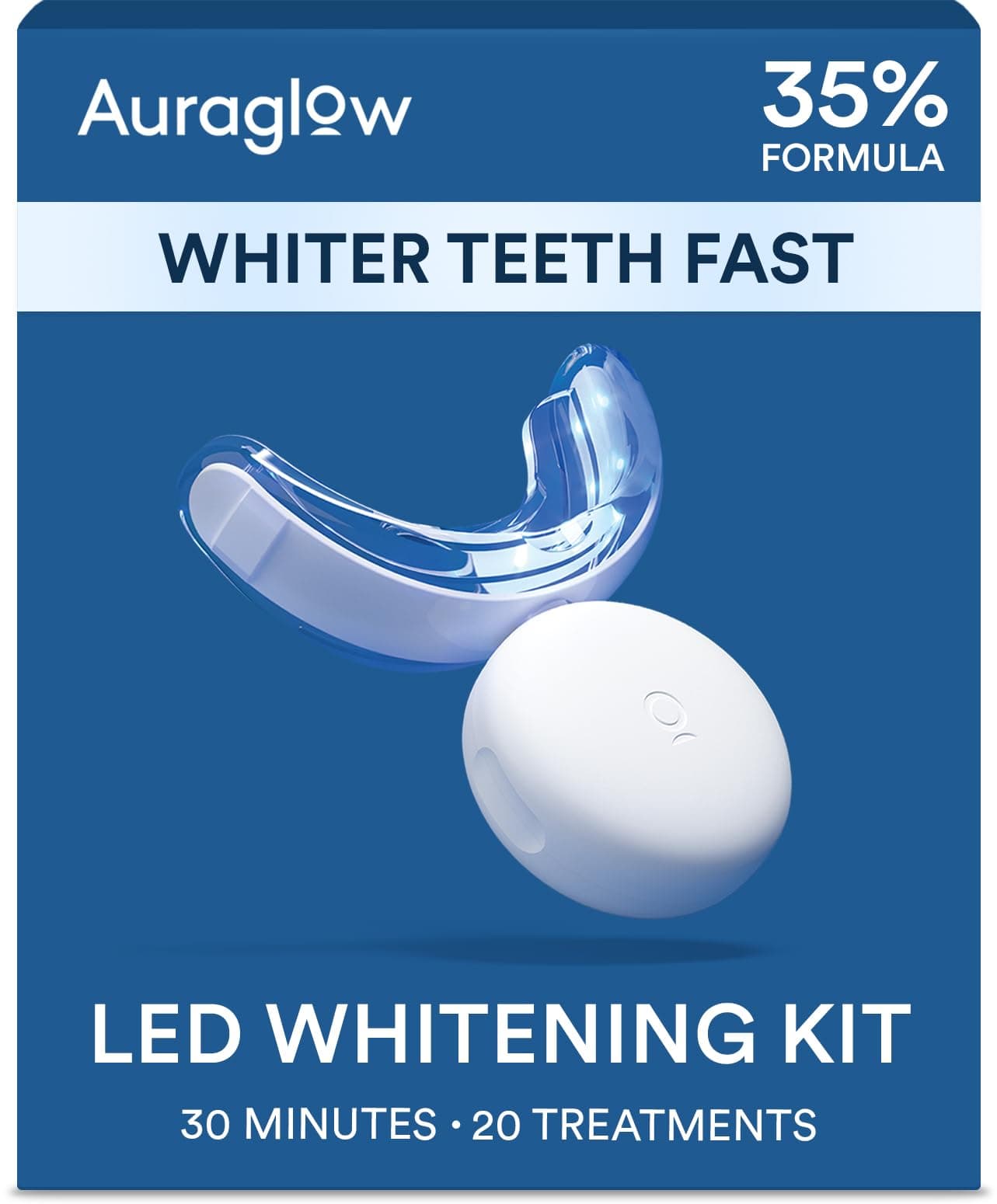 Auraglow Teeth Whitening Kit, LED Accelerator Light, 35% Carbamide Peroxide Teeth Whitening Gel, 20+ Whitening Treatments, Whitens up to 10 Shades in 7 Days