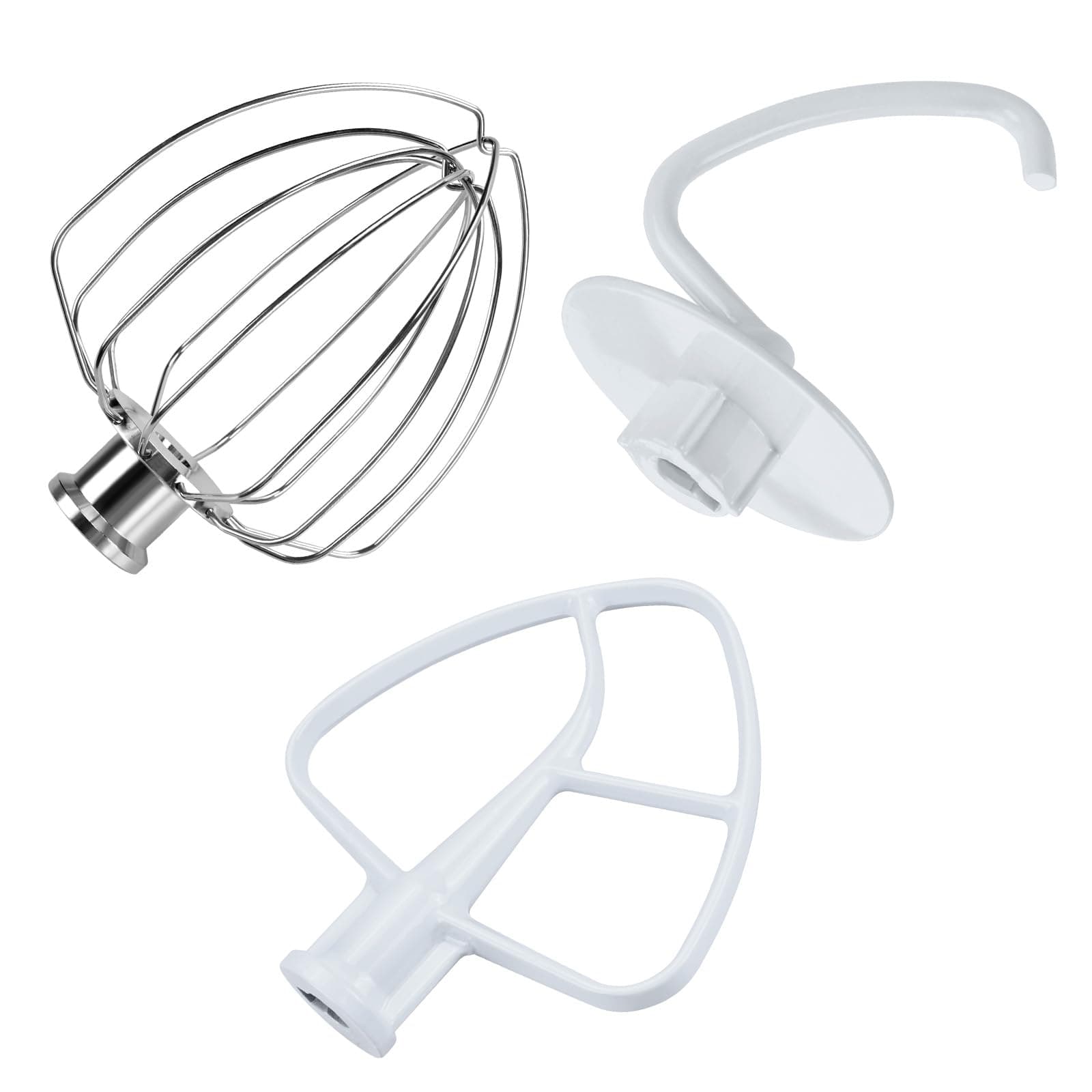 3 Piece Kit Attachments for KitchenAid 4.5-5 Quart Tilt-Head Stand Mixers Artisan Series & Classic Series by MMOBIEL - Aluminum K45 6-Wire Whip, Flat Beater and Dough Hook - Hand Wash Only