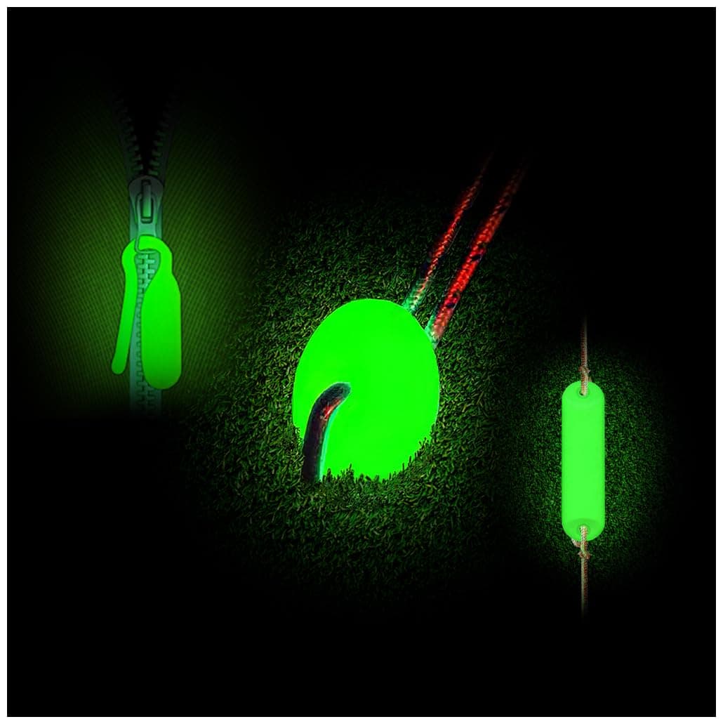– GLO-X Campers Essentials Pack - Powerful Glow in the Dark Camping Accessories for Tent Campers - Round & Straight Mini Glow MARKERS - Glow Zipper Pulls - Solar Powered Markers 12+ Hours Illumination