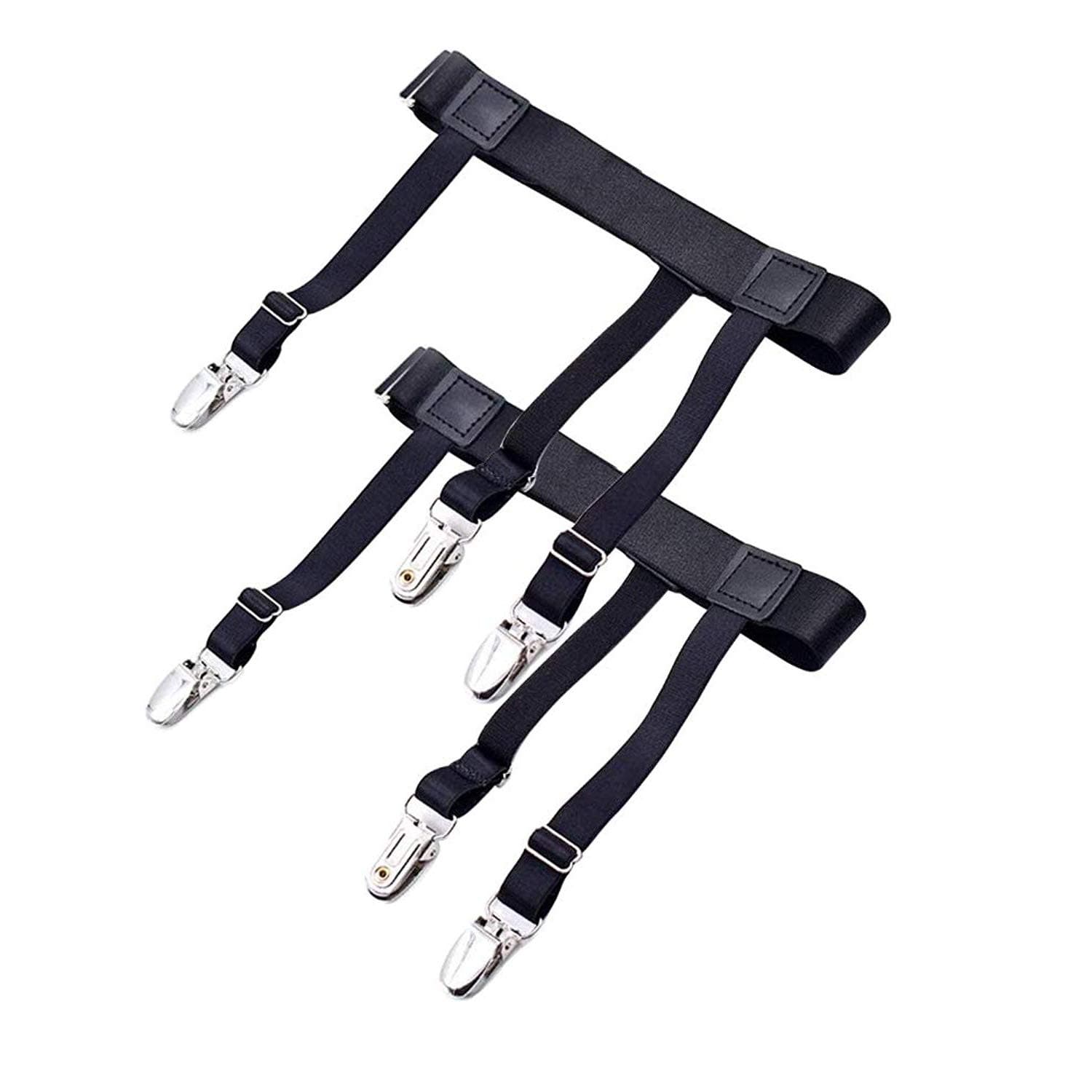 Men's Shirt stay Tail Plastic Closure Locking Clamps Elastic Straps Belt Holder (Black Metal)