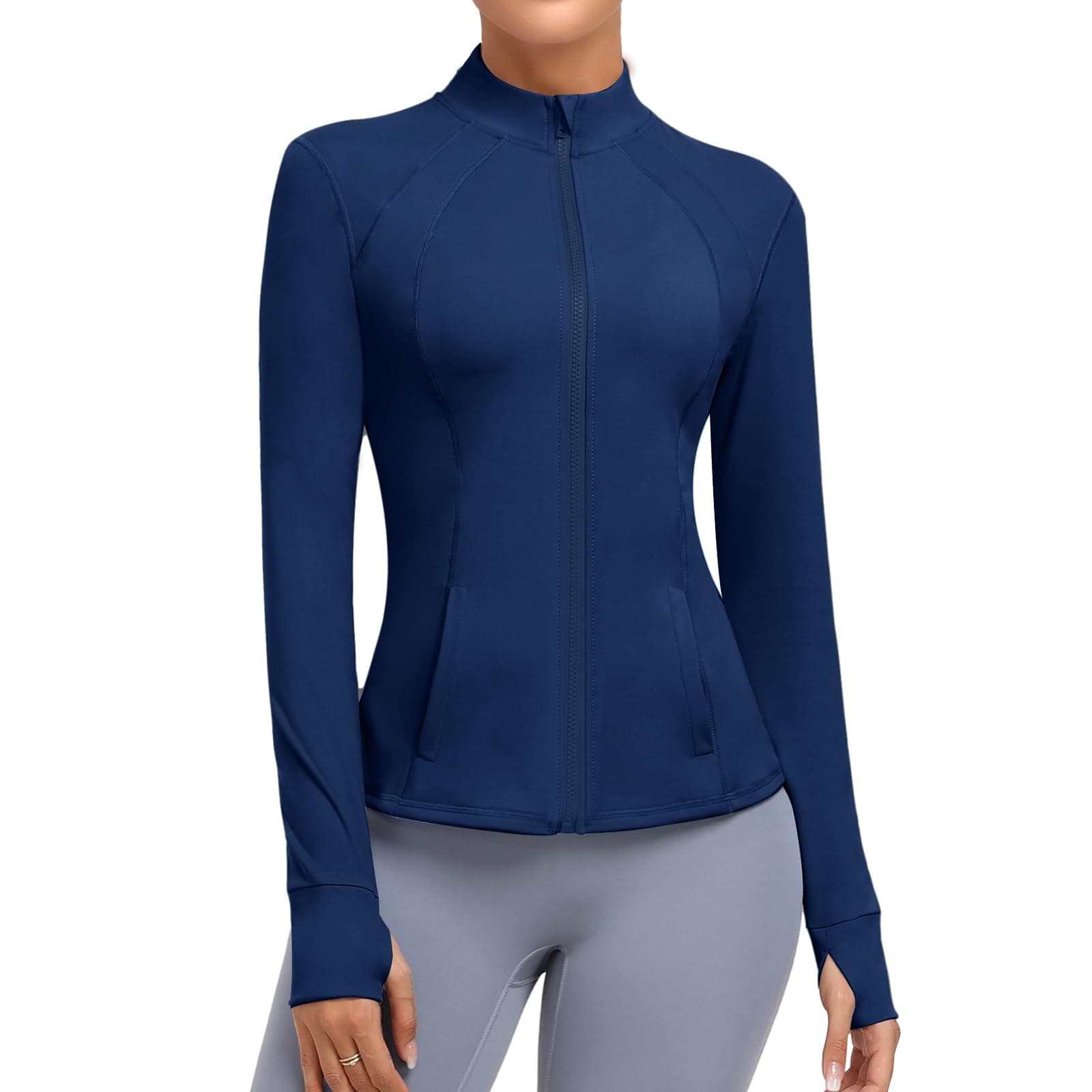 Women's Athletic Full Zip Lightweight Workout Jacket With Pockets Running Slim Fit Yoga Sportwear With Thumb Holes